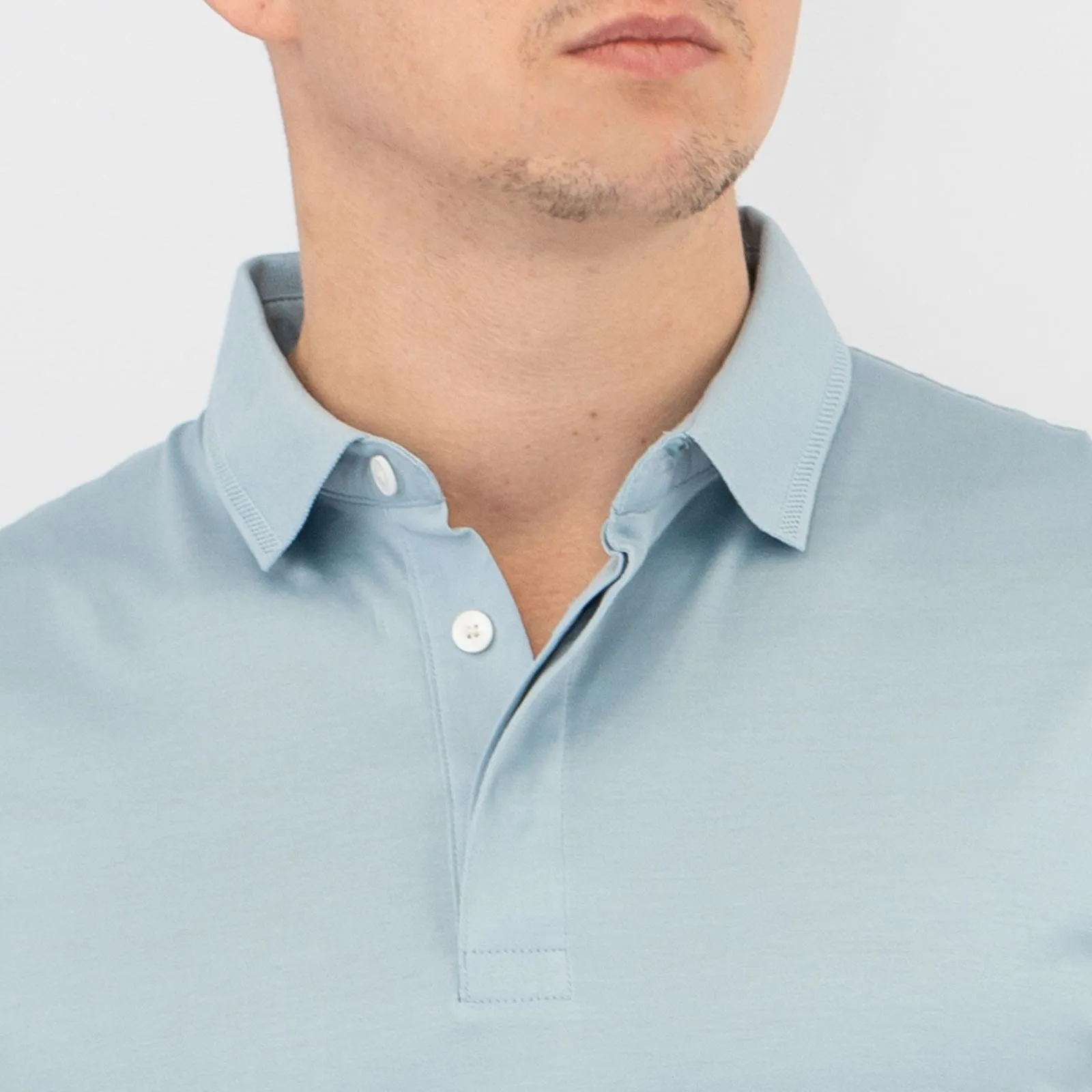 M&S Mens Autograph Polo Top Supima Cotton Button Up Short Sleeve Light Blue