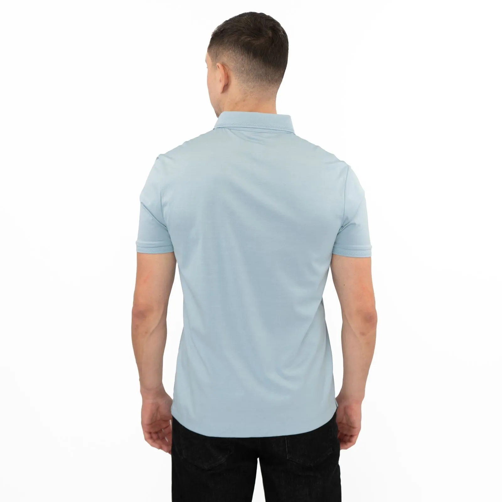 M&S Mens Autograph Polo Top Supima Cotton Button Up Short Sleeve Light Blue