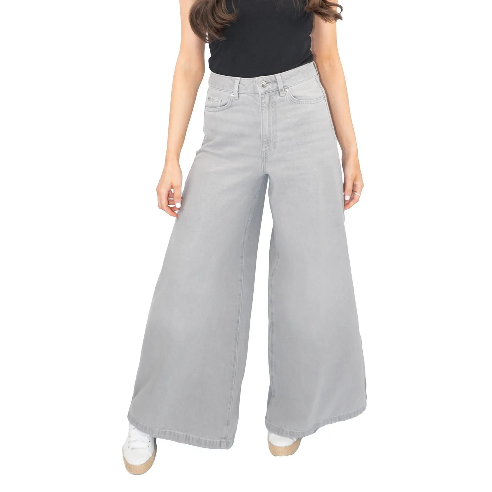 M&S Palazzo Jeans Wide Leg Lyocell Cotton Grey