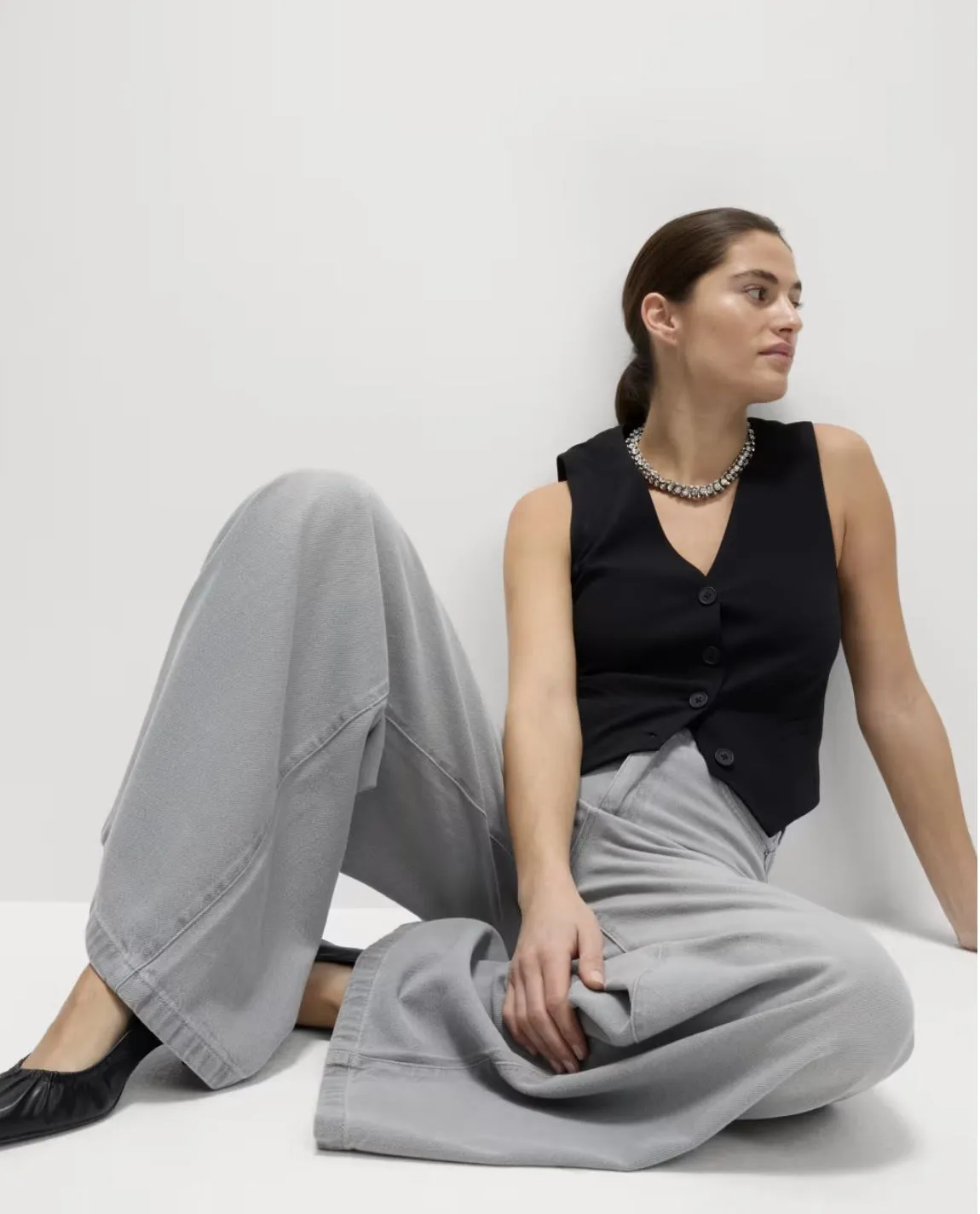 M&S Palazzo Jeans Wide Leg Lyocell Cotton Grey
