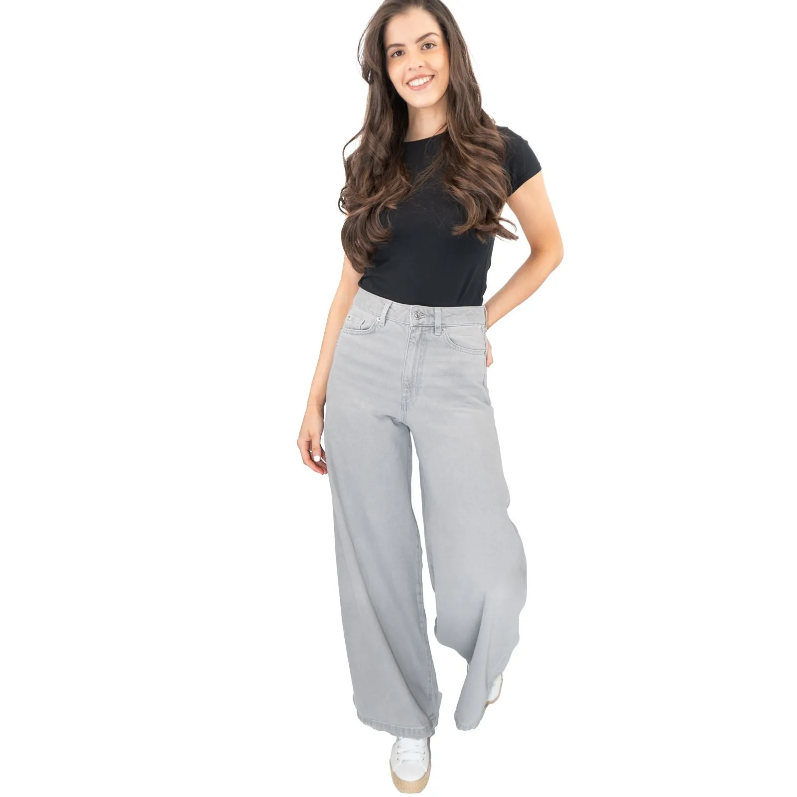 M&S Palazzo Jeans Wide Leg Lyocell Cotton Grey