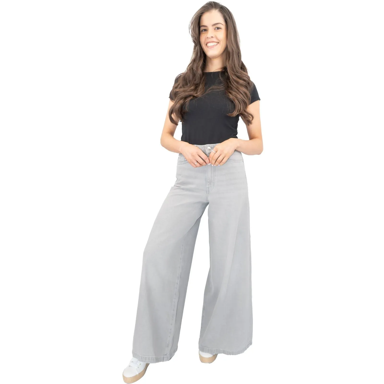 M&S Palazzo Jeans Wide Leg Lyocell Cotton Grey
