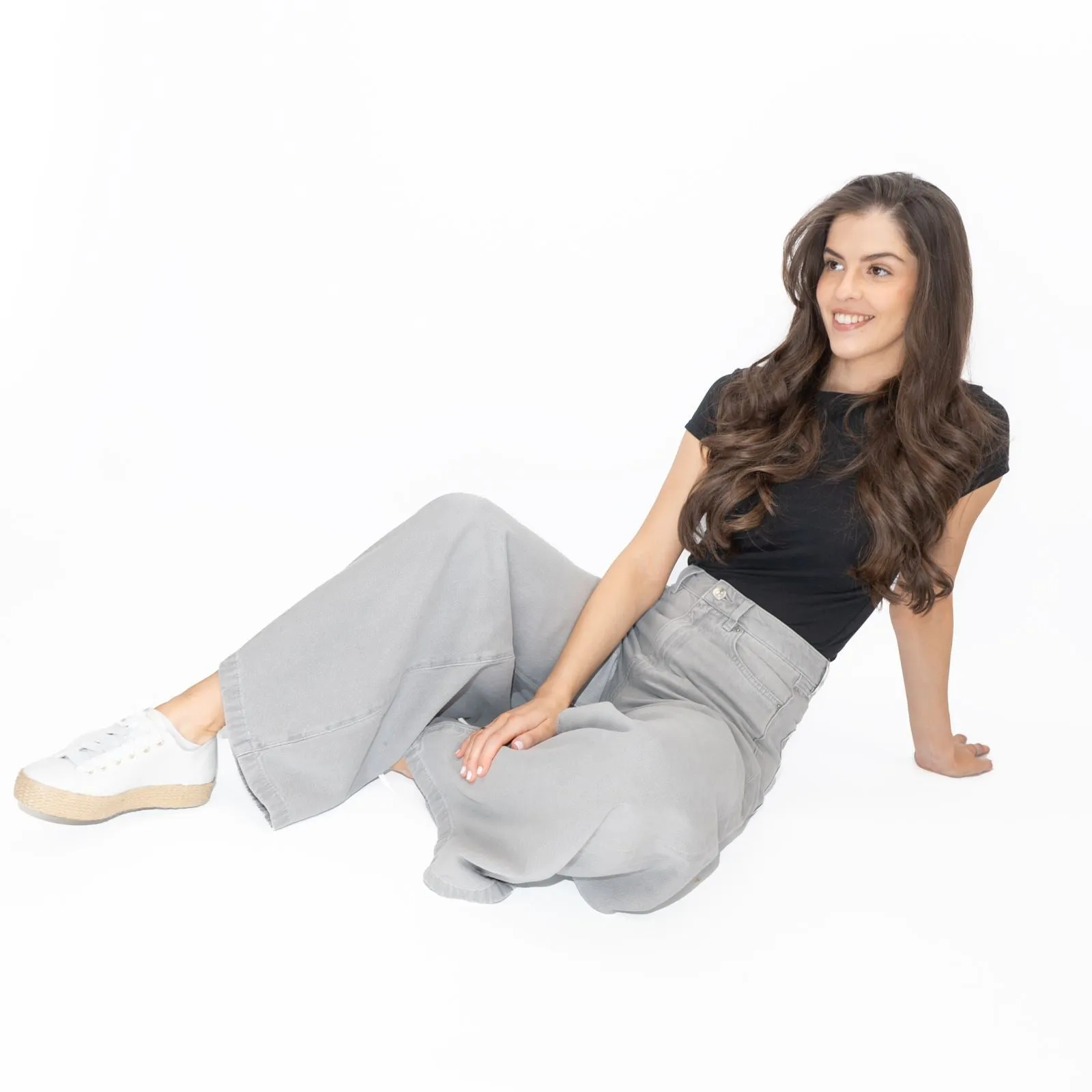 M&S Palazzo Jeans Wide Leg Lyocell Cotton Grey