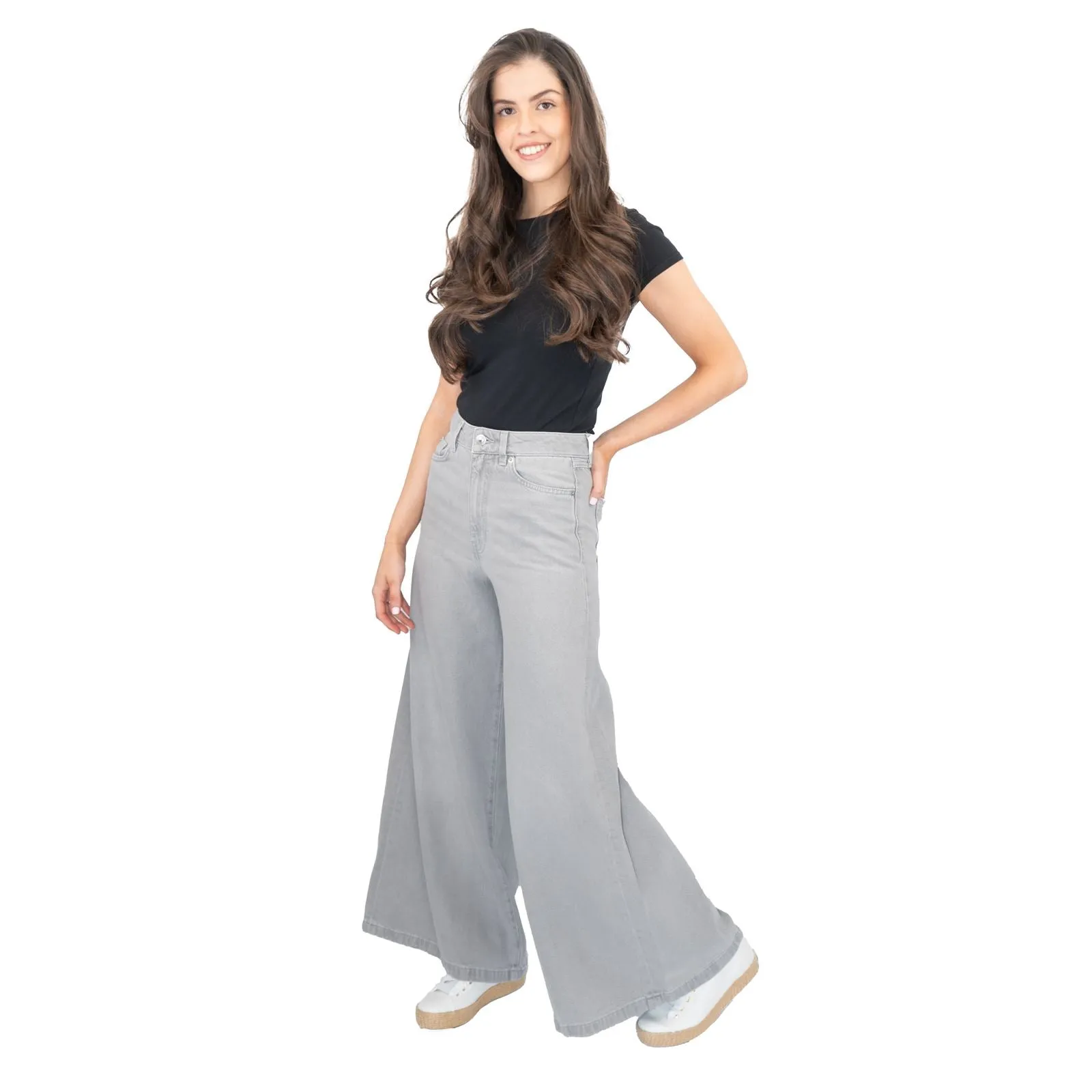 M&S Palazzo Jeans Wide Leg Lyocell Cotton Grey