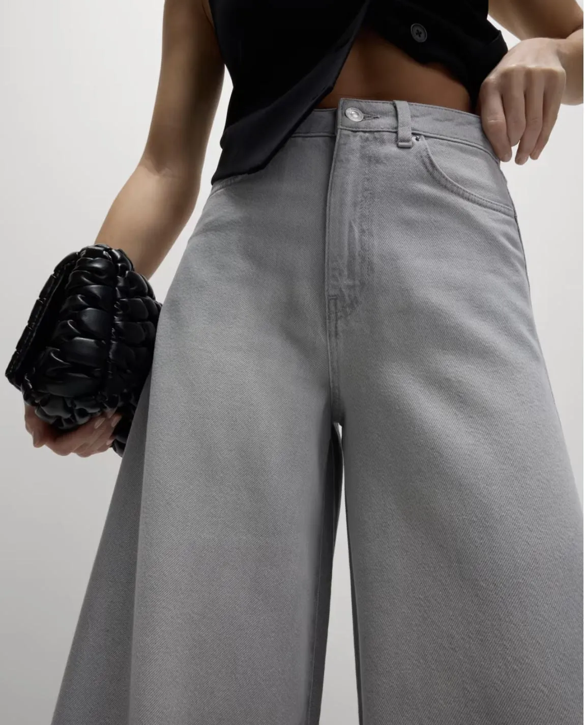 M&S Palazzo Jeans Wide Leg Lyocell Cotton Grey