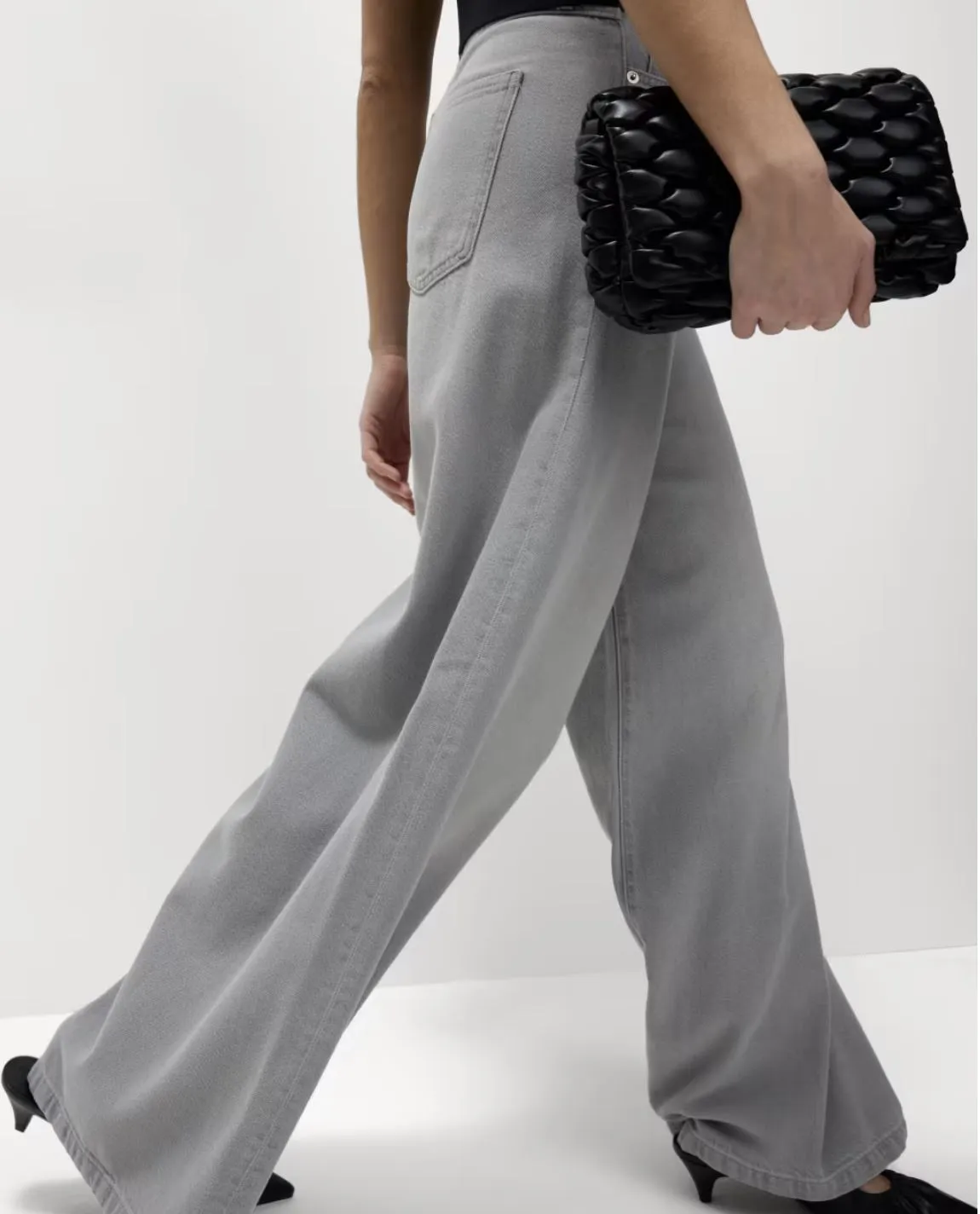 M&S Palazzo Jeans Wide Leg Lyocell Cotton Grey
