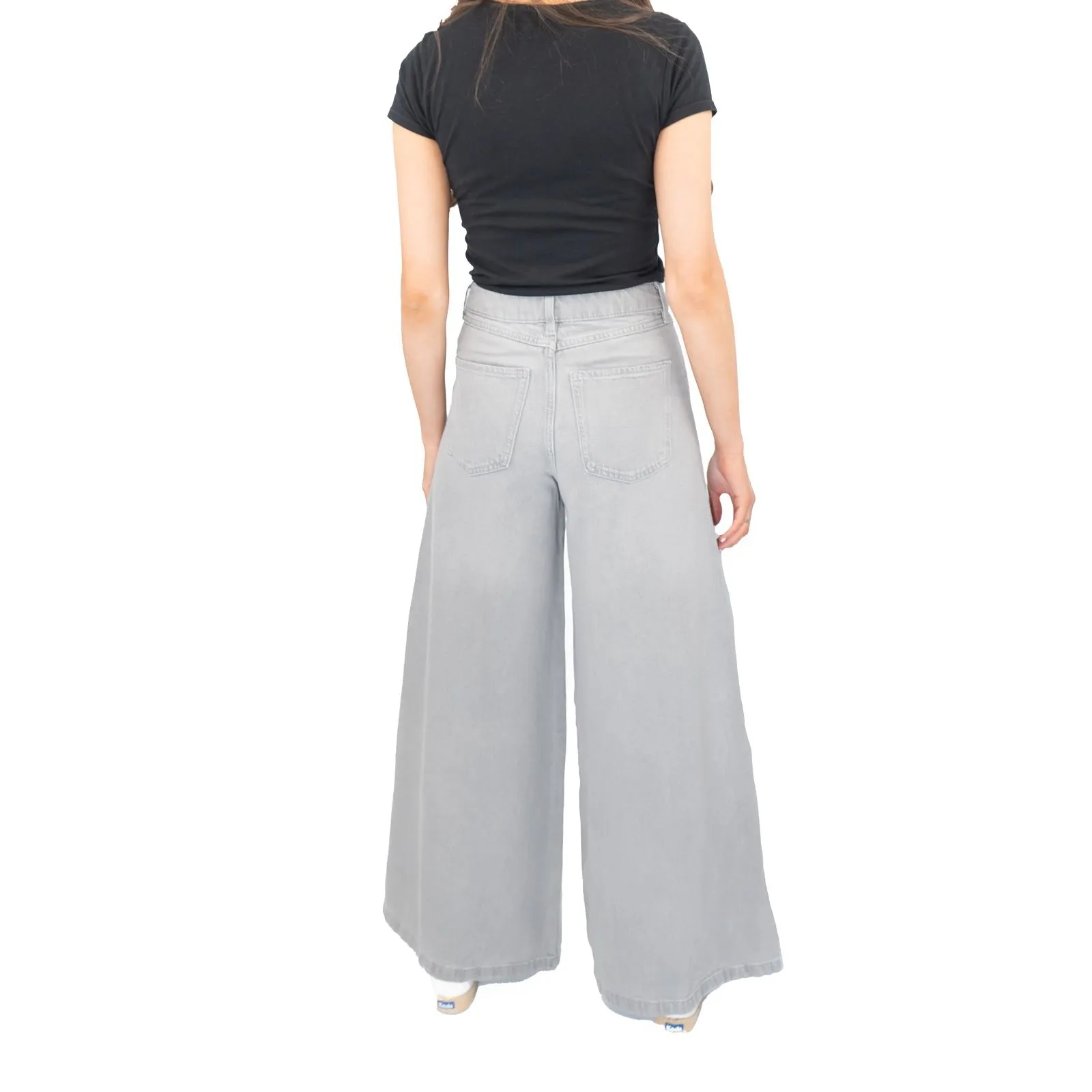 M&S Palazzo Jeans Wide Leg Lyocell Cotton Grey