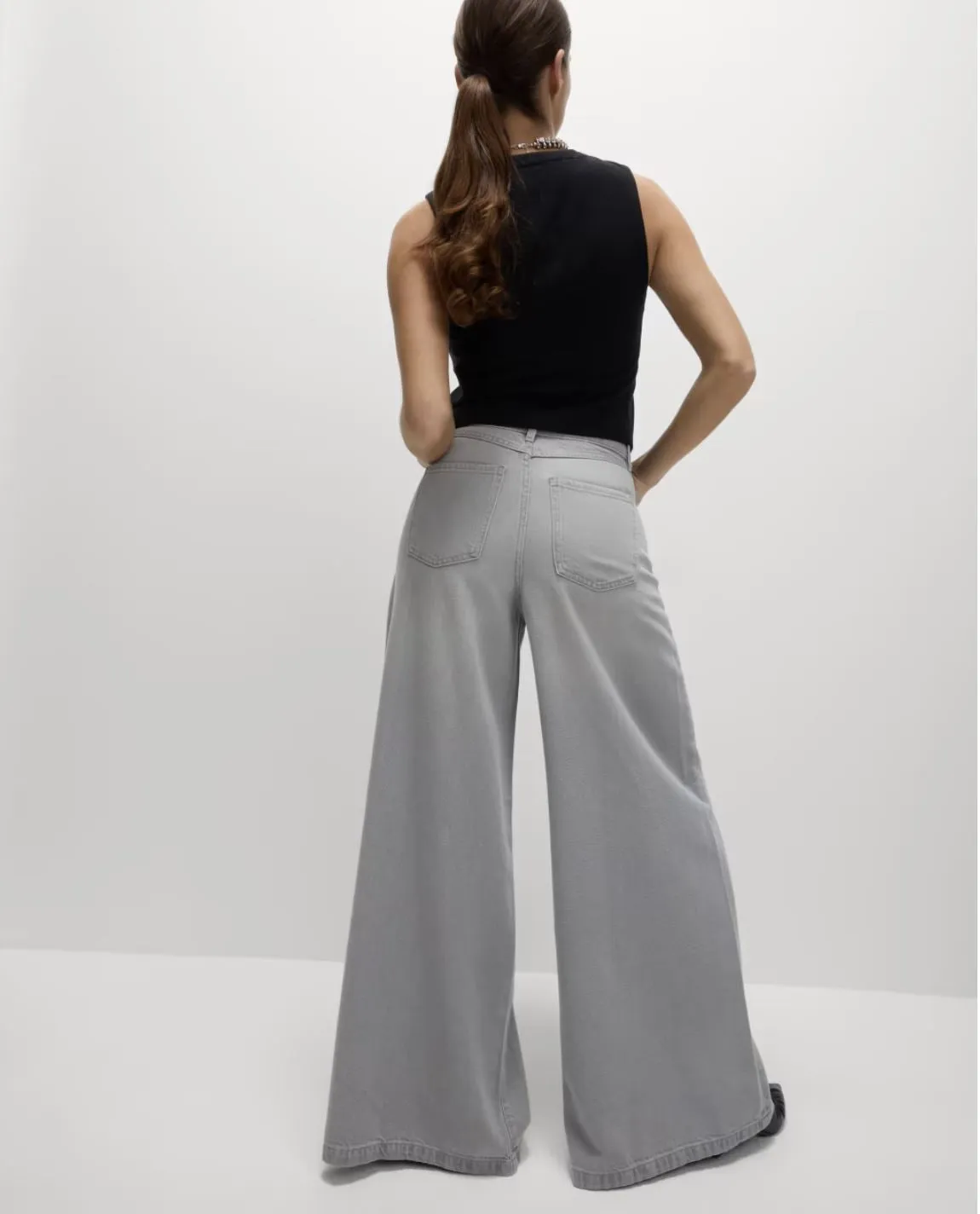M&S Palazzo Jeans Wide Leg Lyocell Cotton Grey
