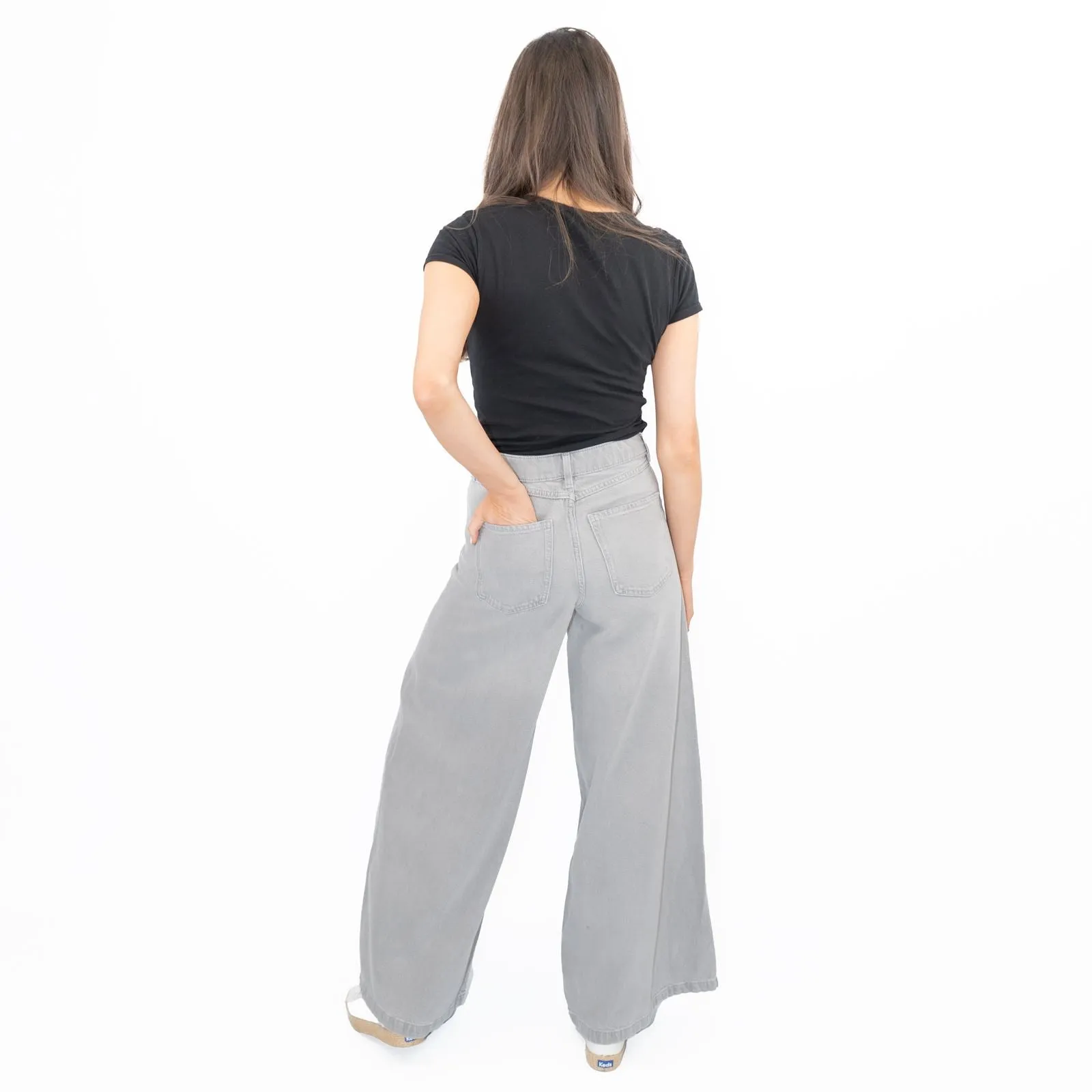 M&S Palazzo Jeans Wide Leg Lyocell Cotton Grey