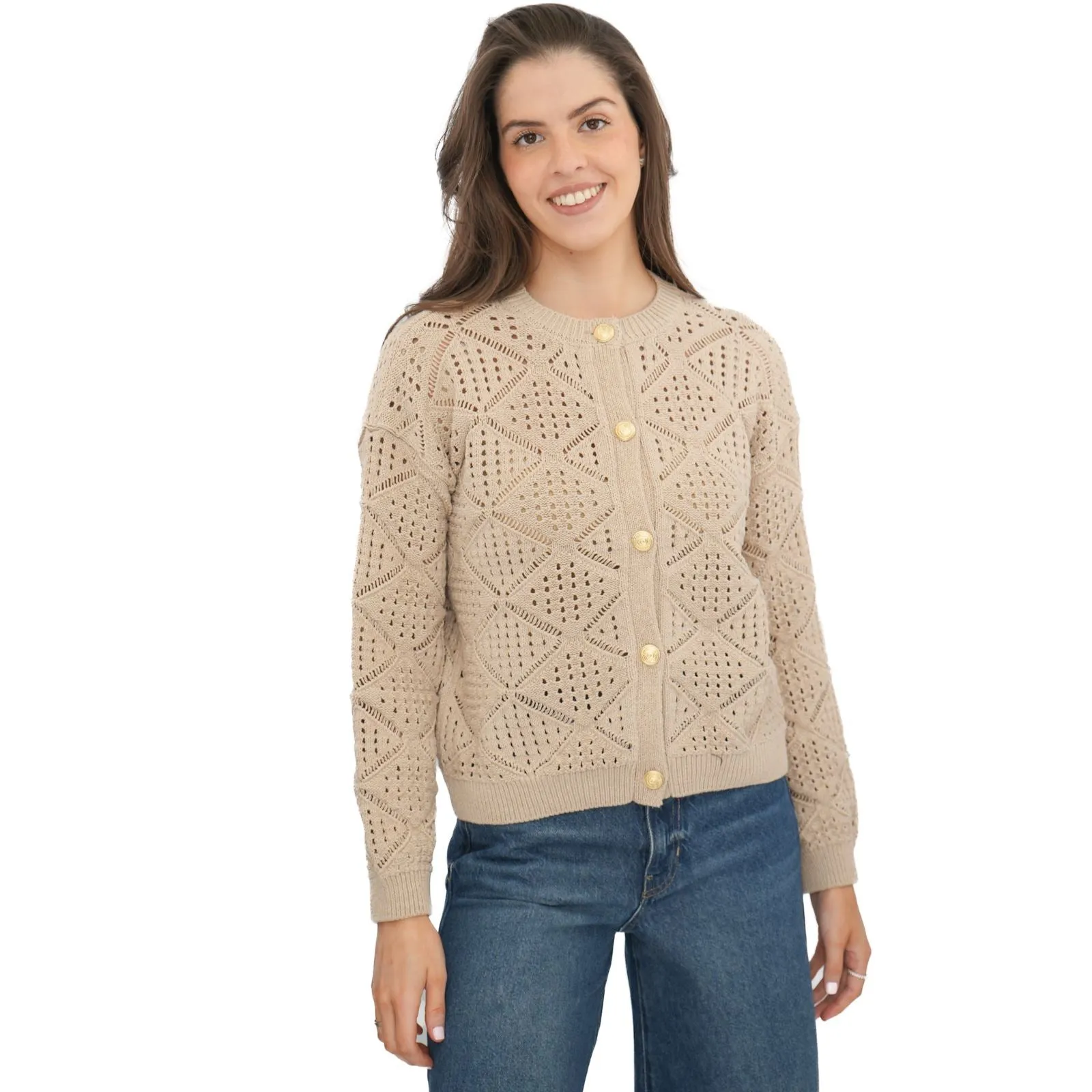 M&S Pointelle Knitted Cappuccino Cardigan