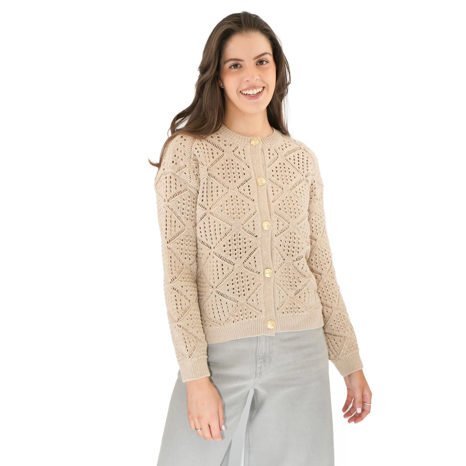 M&S Pointelle Knitted Cappuccino Cardigan