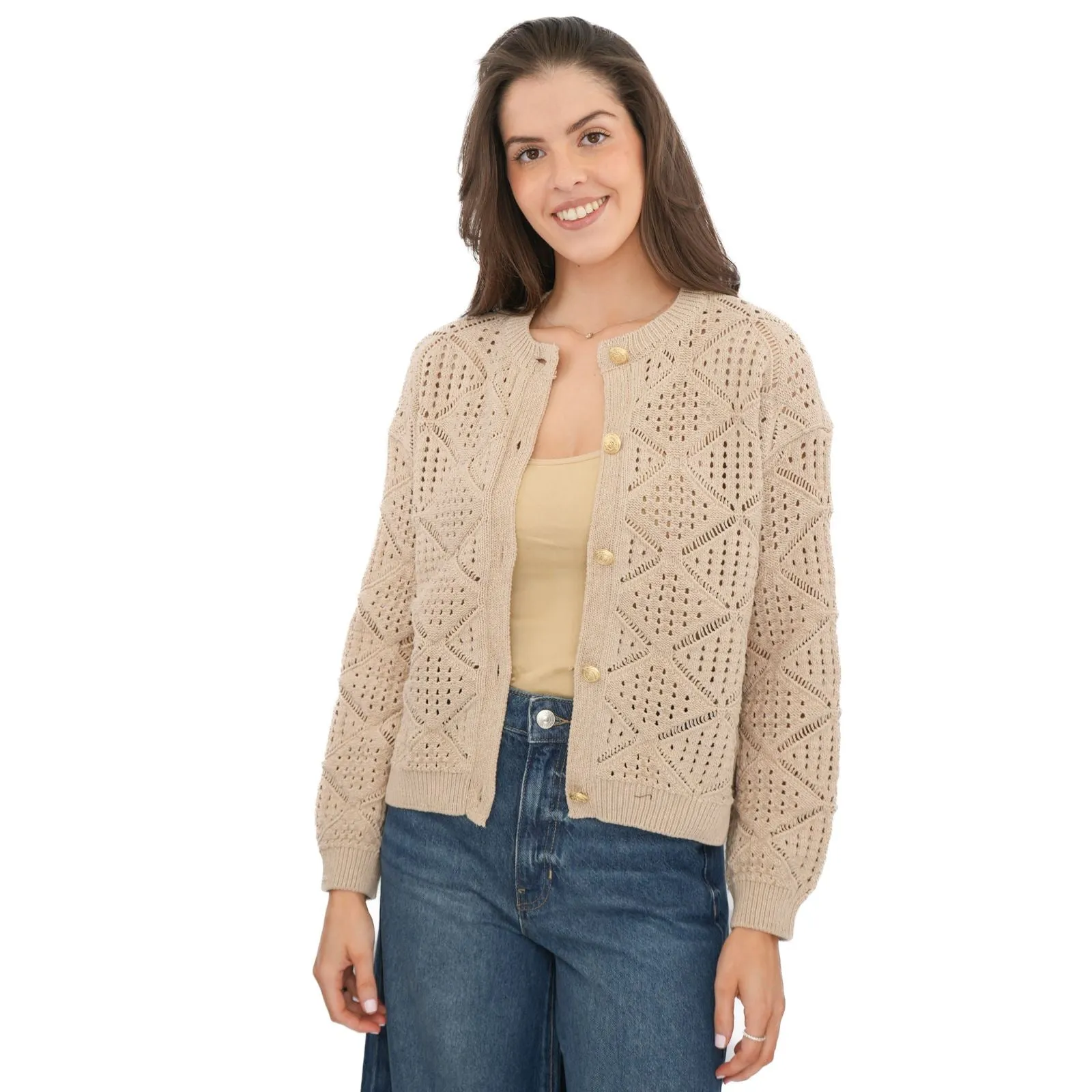 M&S Pointelle Knitted Cappuccino Cardigan