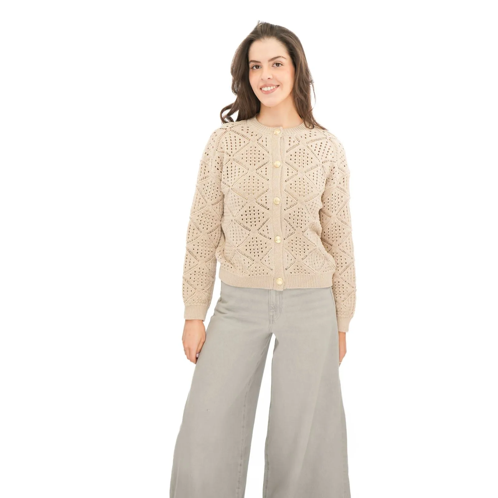 M&S Pointelle Knitted Cappuccino Cardigan