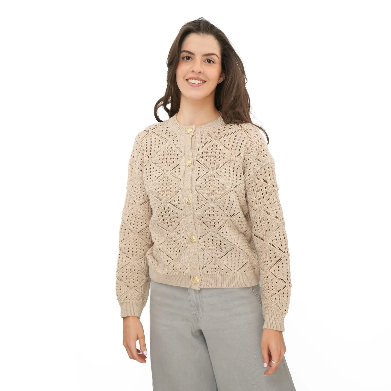 M&S Pointelle Knitted Cappuccino Cardigan