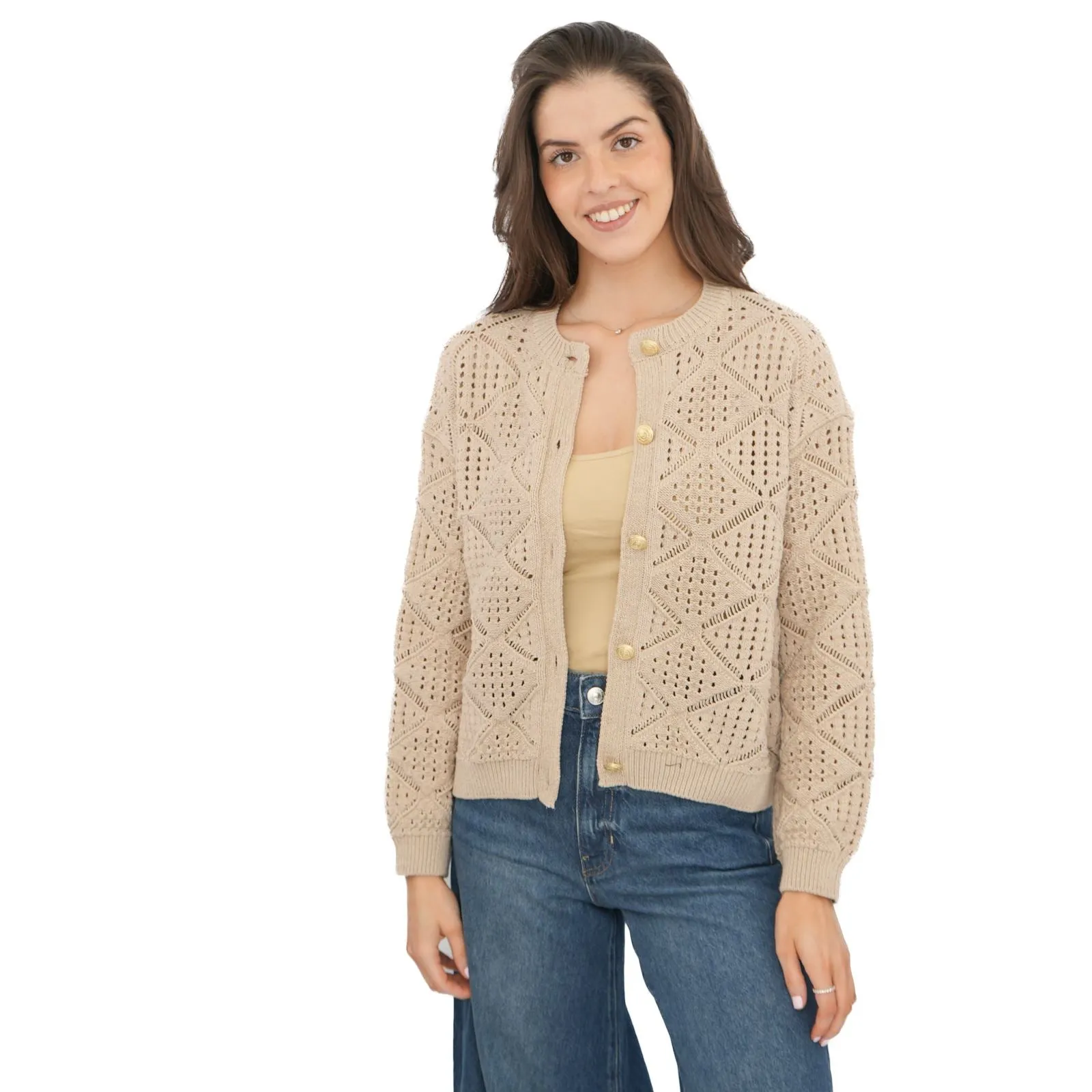 M&S Pointelle Knitted Cappuccino Cardigan
