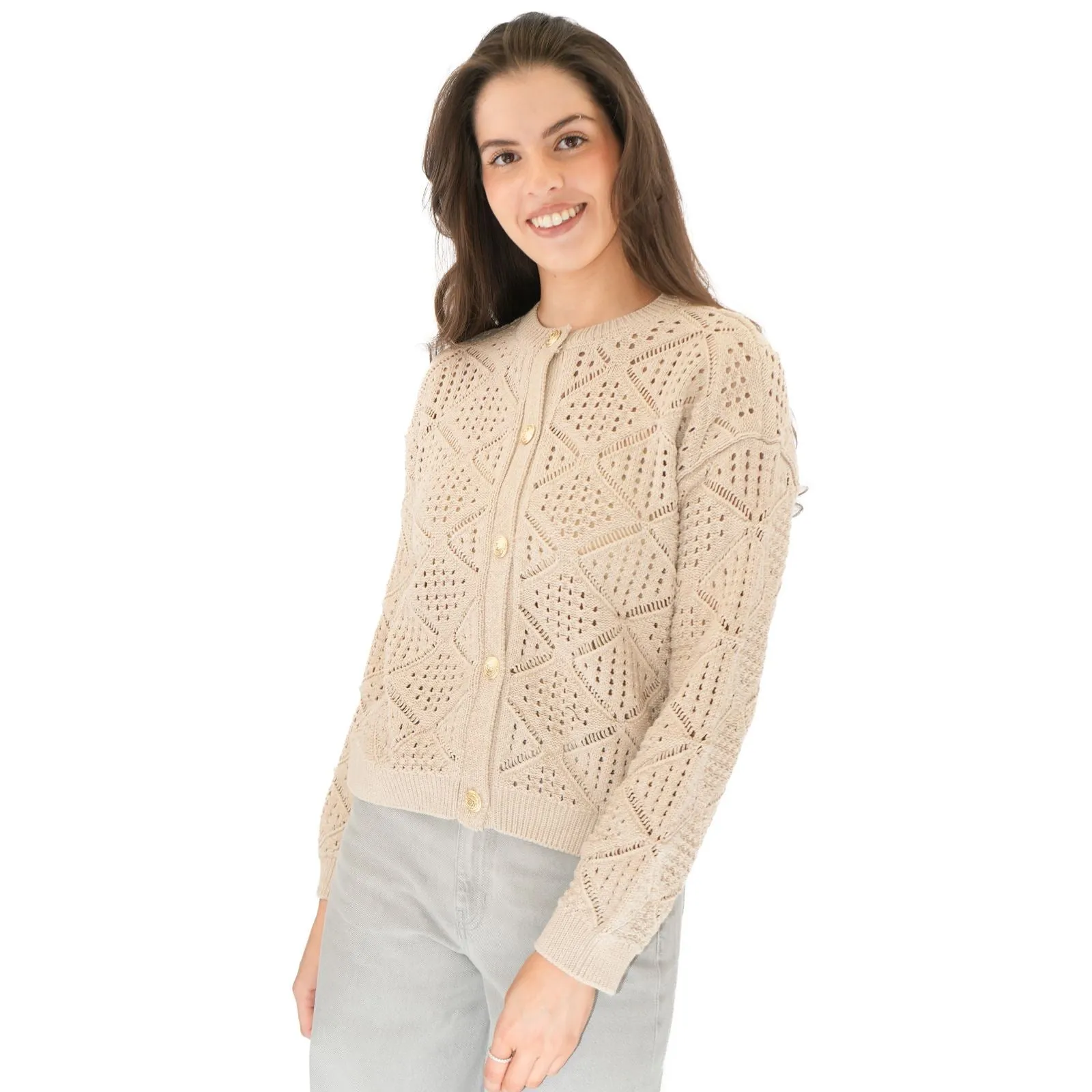 M&S Pointelle Knitted Cappuccino Cardigan