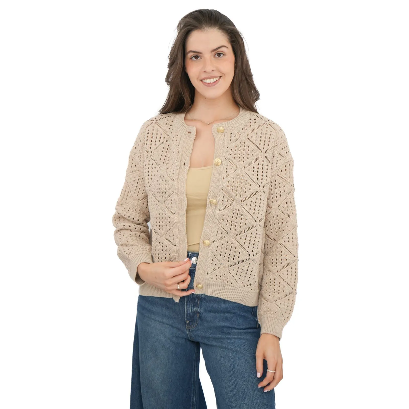 M&S Pointelle Knitted Cappuccino Cardigan