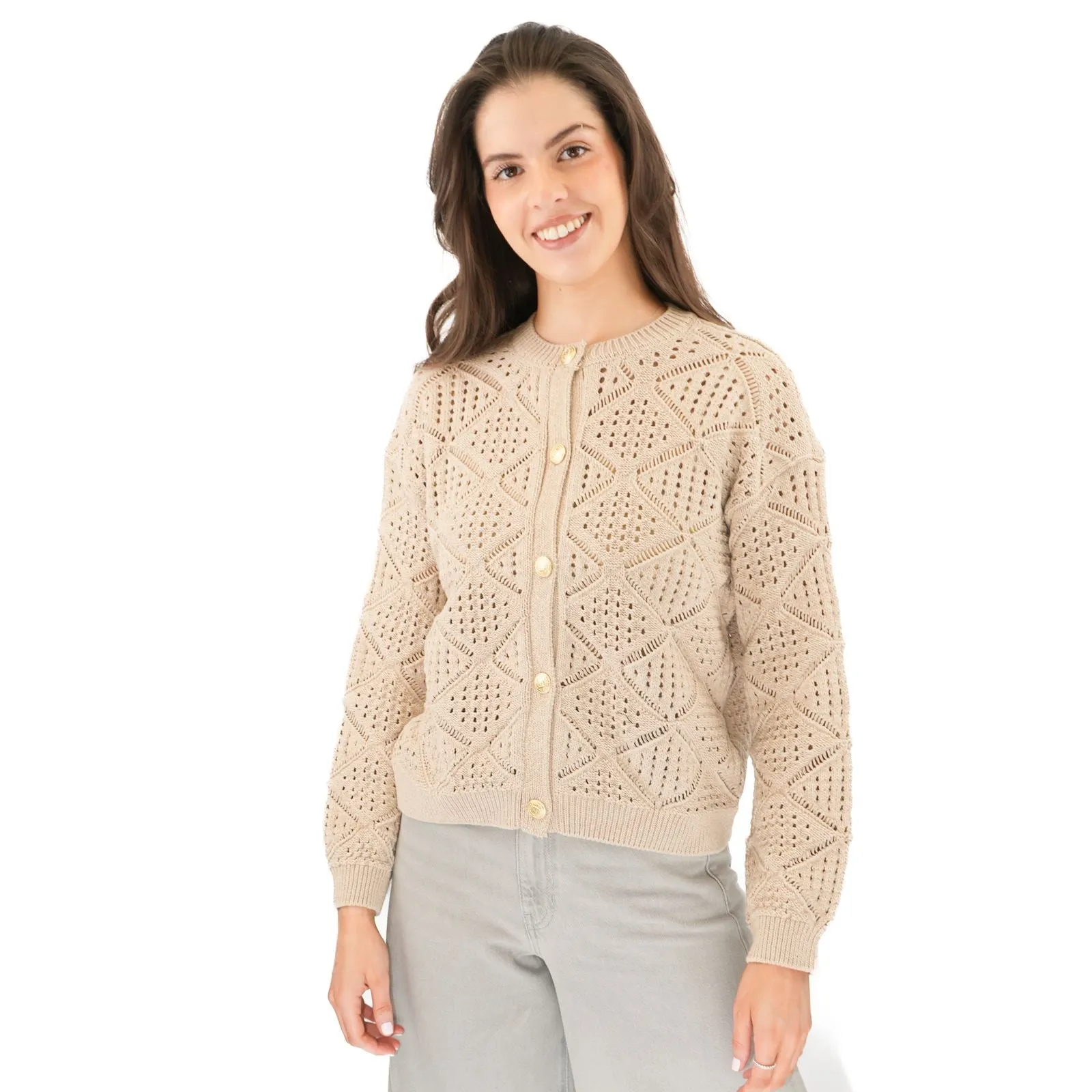 M&S Pointelle Knitted Cappuccino Cardigan