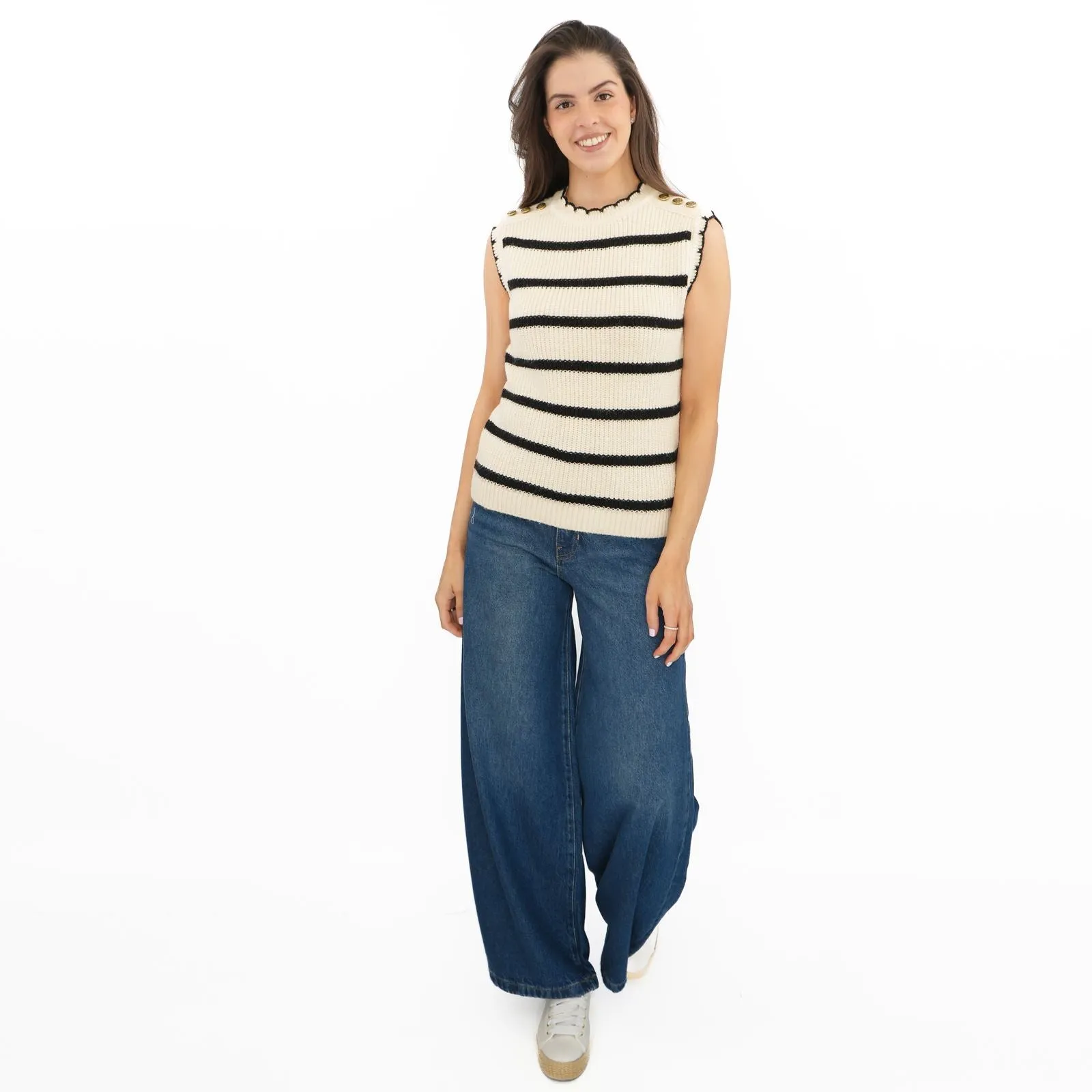 M&S Scalloped Crew Neck Button Detail Vest Tank Top