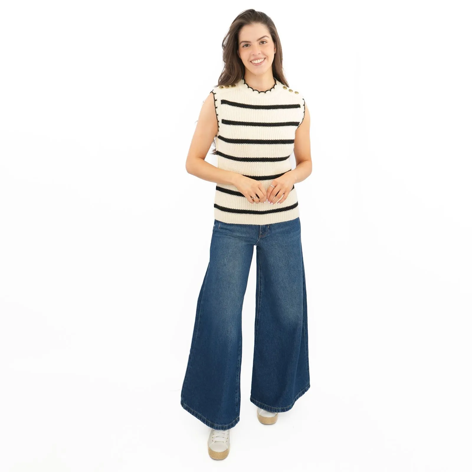 M&S Scalloped Crew Neck Button Detail Vest Tank Top