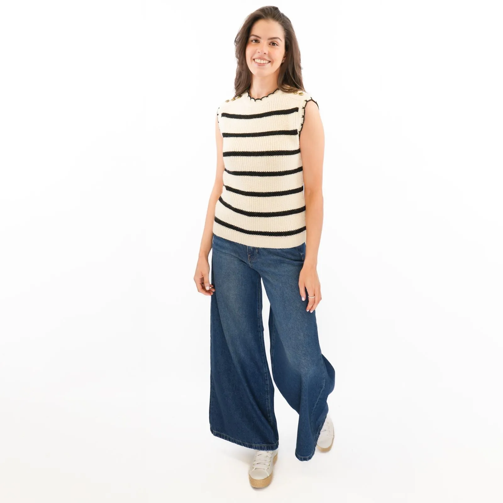 M&S Scalloped Crew Neck Button Detail Vest Tank Top