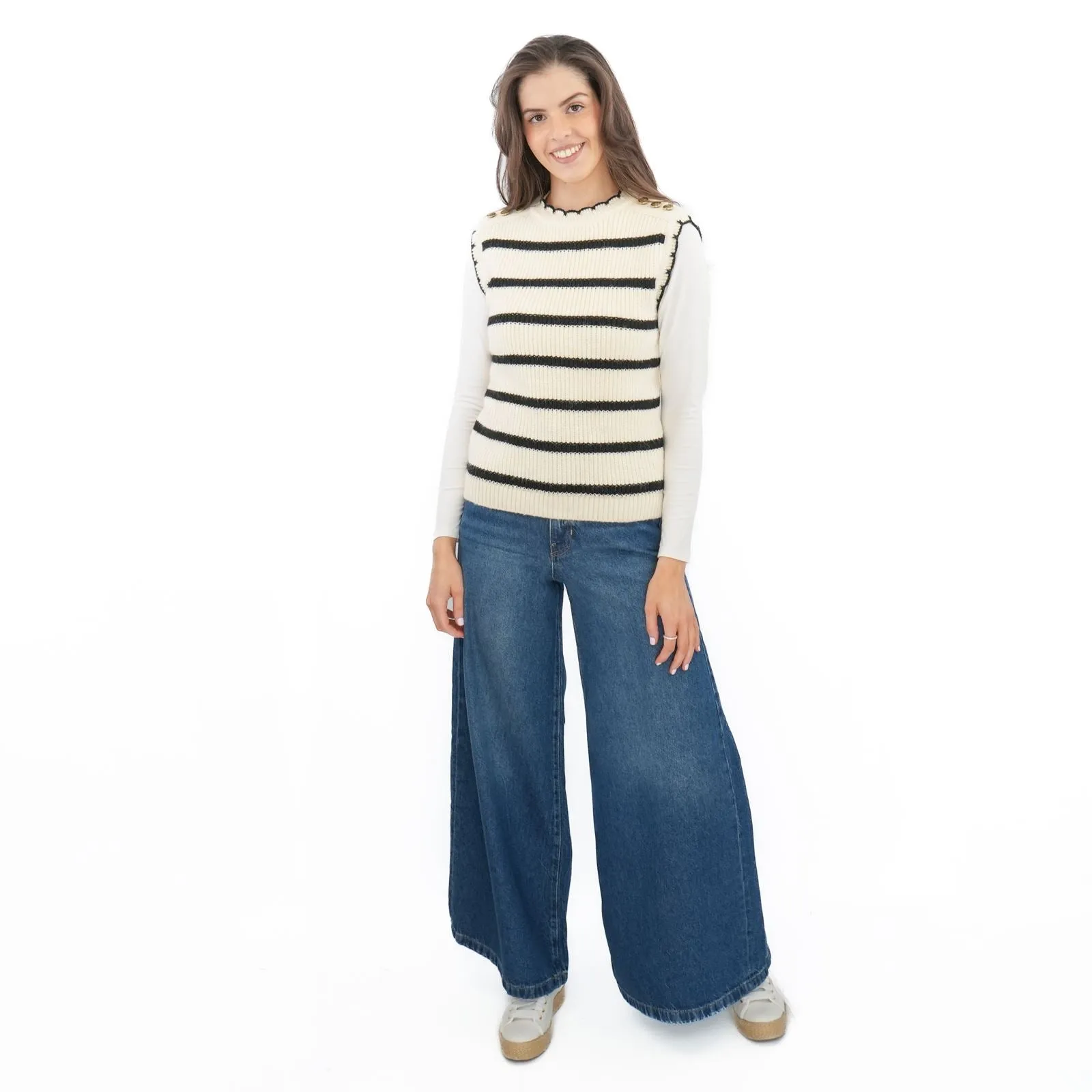 M&S Scalloped Crew Neck Button Detail Vest Tank Top