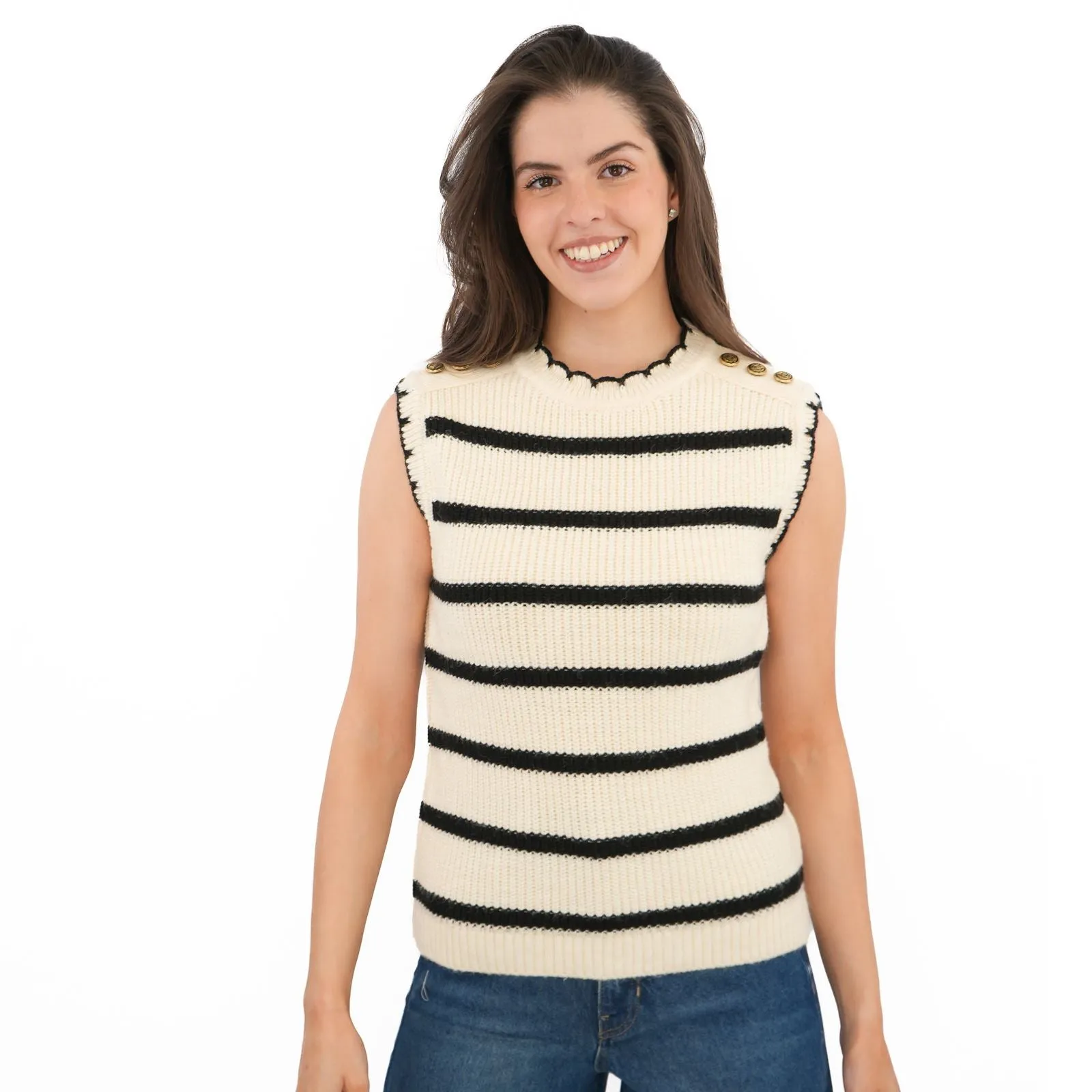 M&S Scalloped Crew Neck Button Detail Vest Tank Top