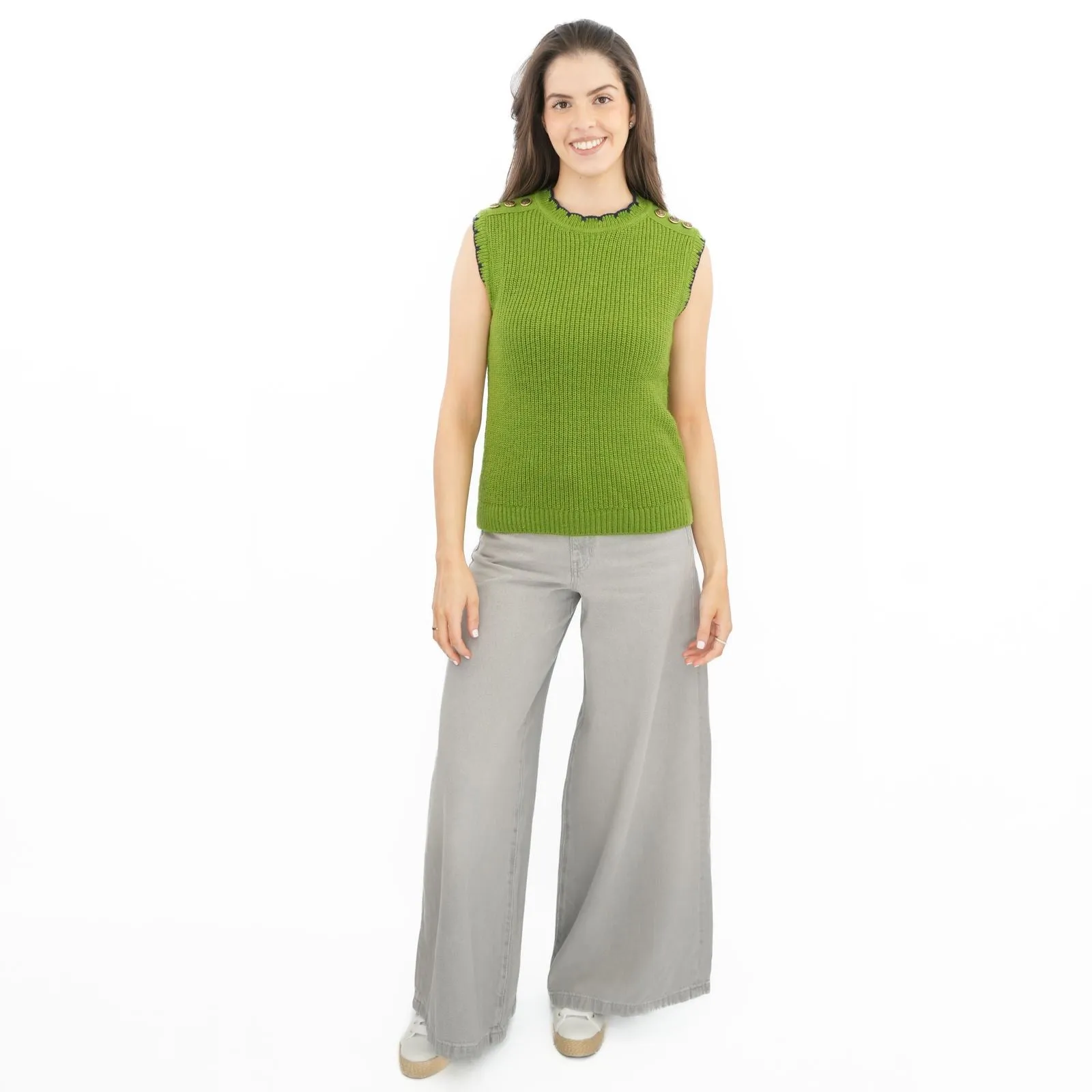 M&S Scalloped Crew Neck Button Detail Vest Tank Top