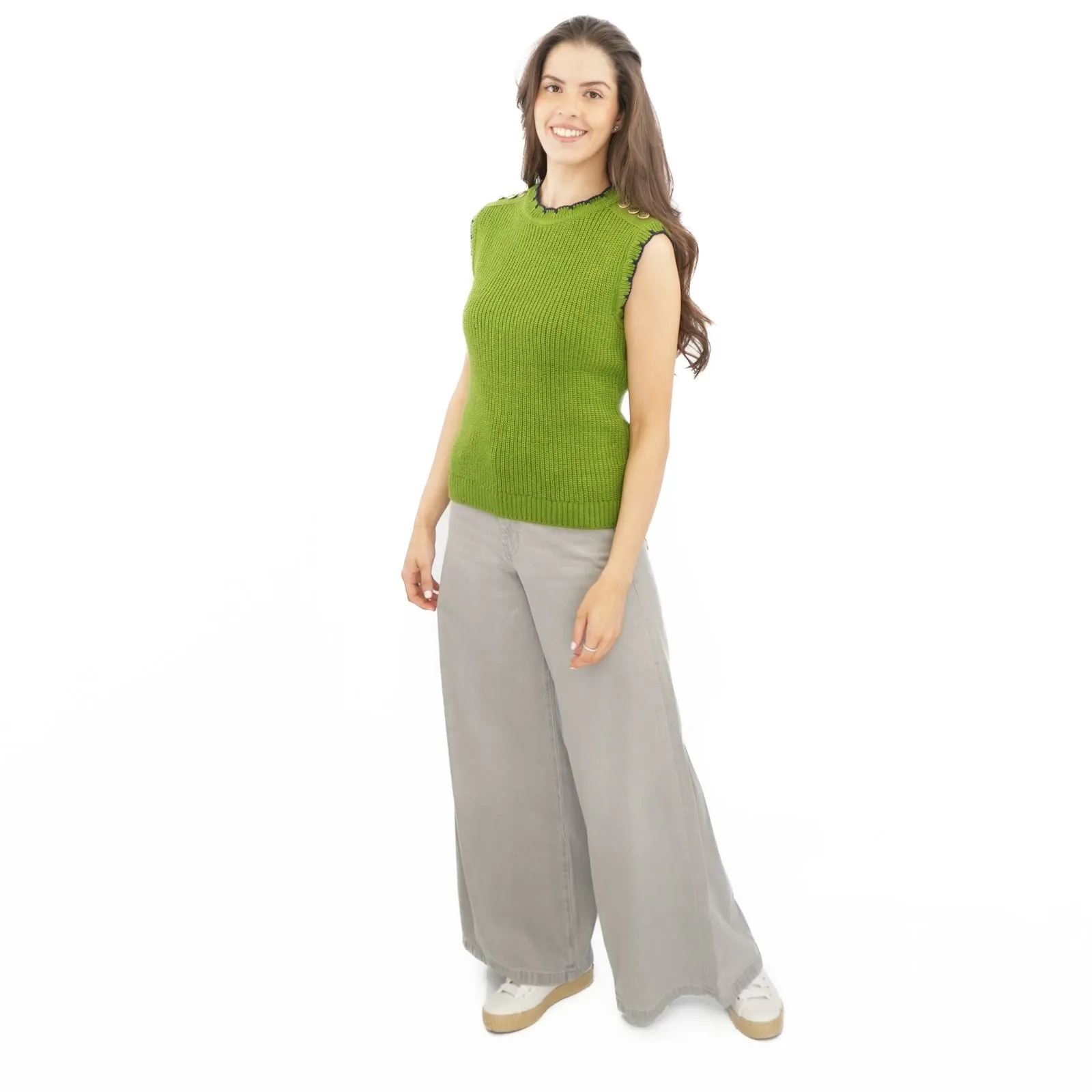 M&S Scalloped Crew Neck Button Detail Vest Tank Top
