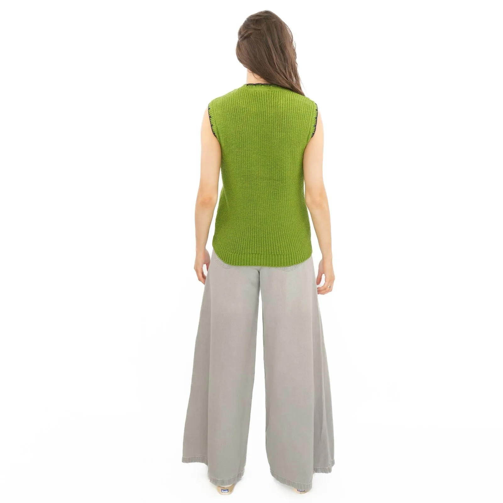 M&S Scalloped Crew Neck Button Detail Vest Tank Top