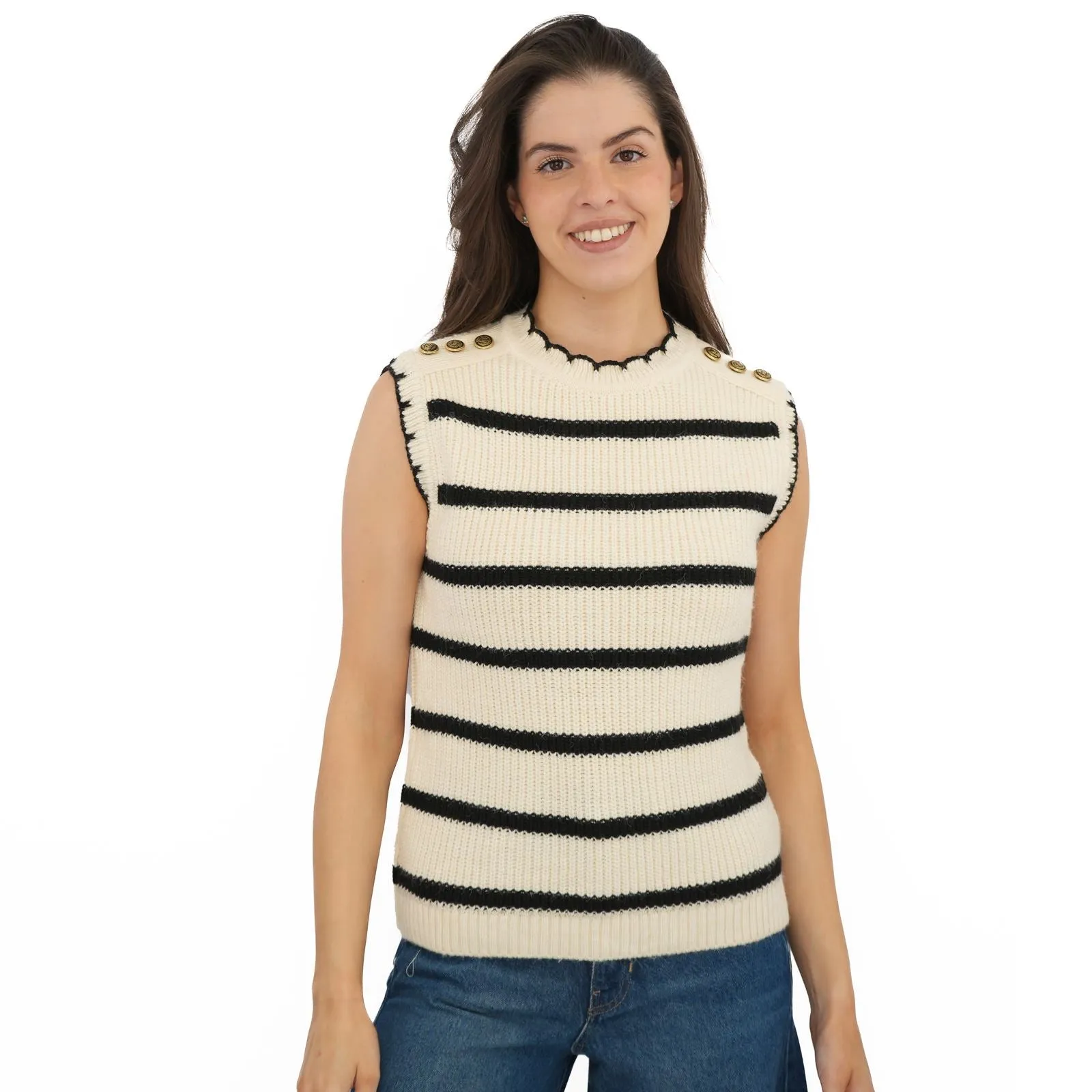 M&S Scalloped Crew Neck Button Detail Vest Tank Top
