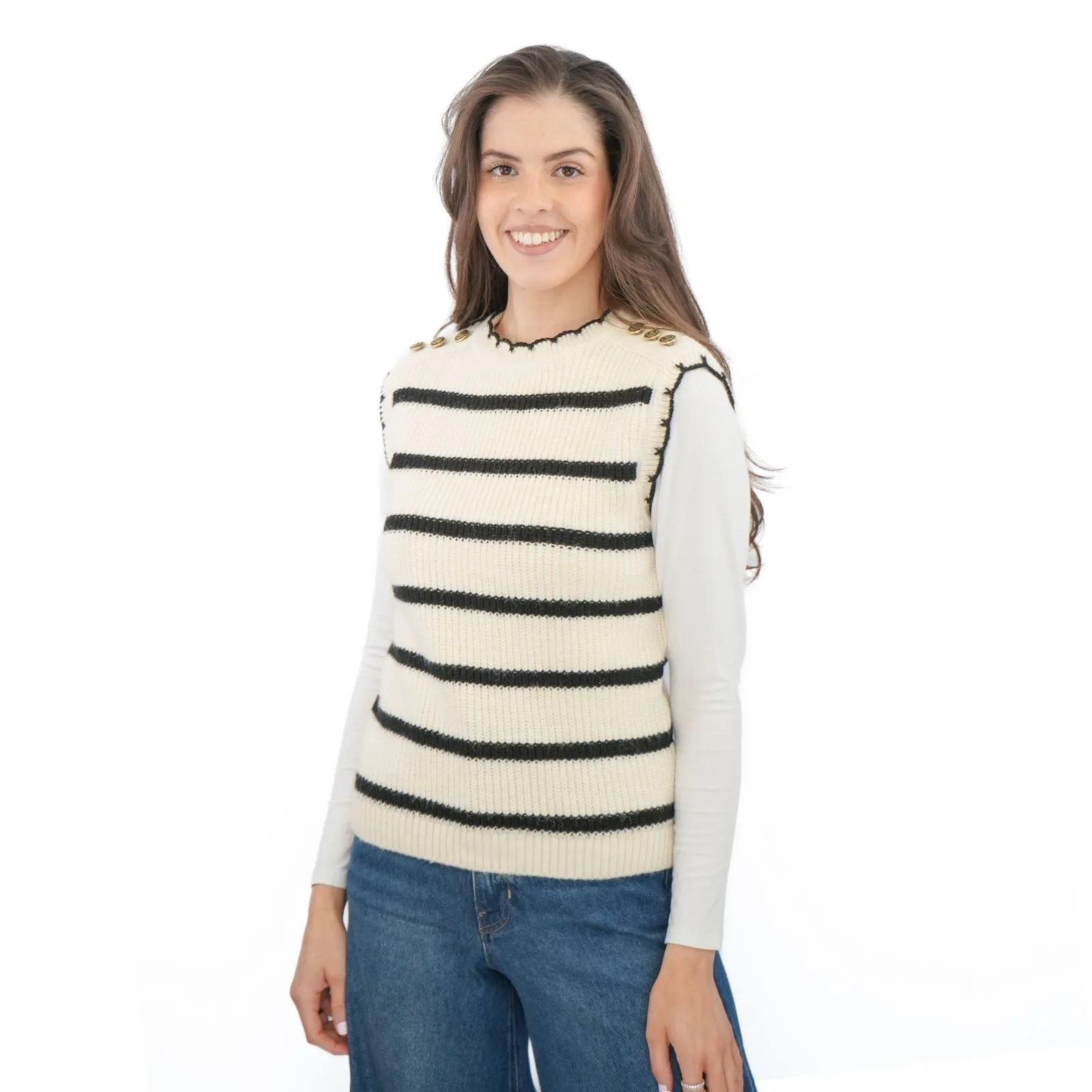 M&S Scalloped Crew Neck Button Detail Vest Tank Top