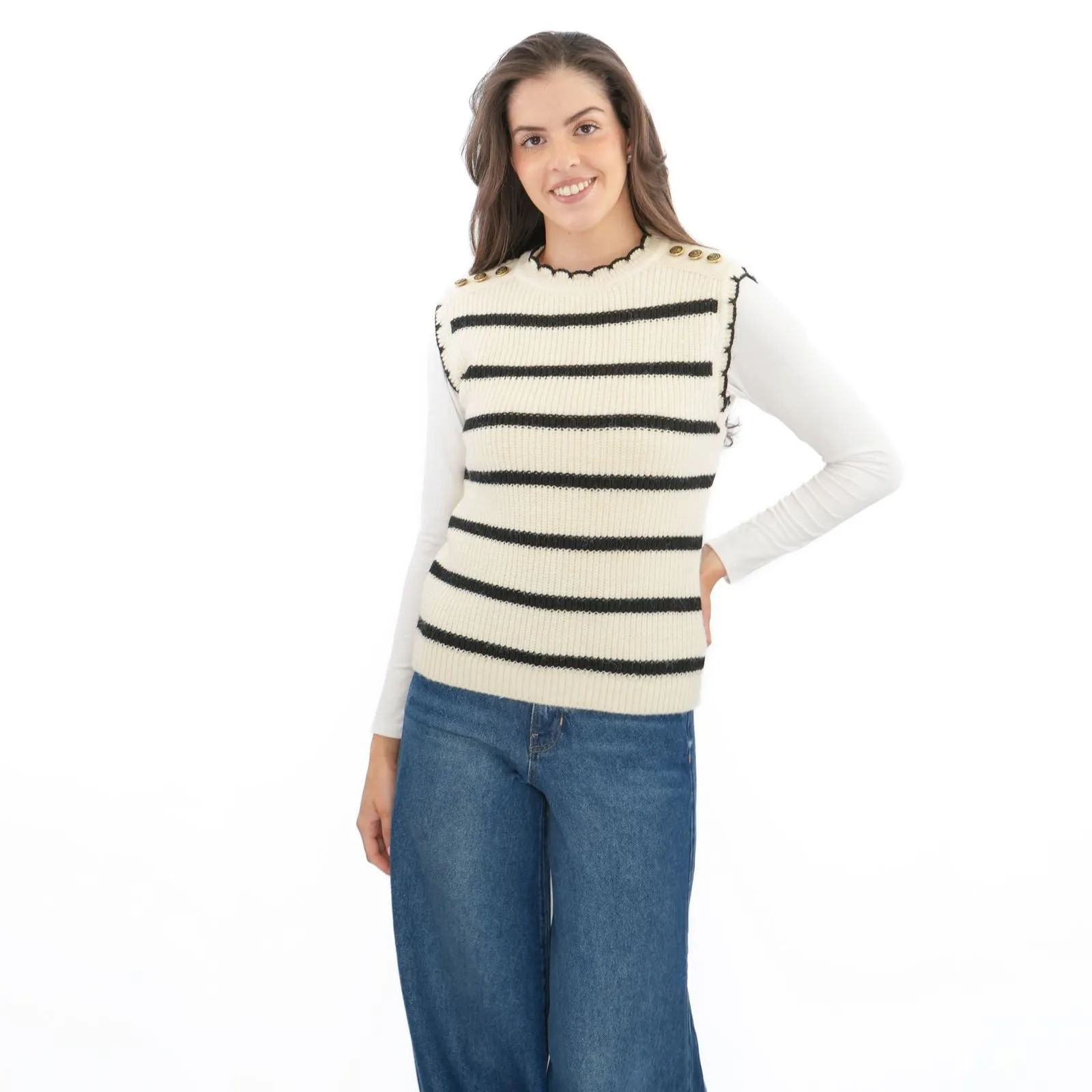 M&S Scalloped Crew Neck Button Detail Vest Tank Top