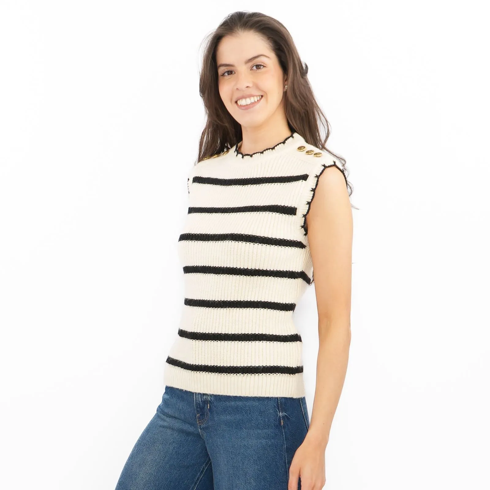 M&S Scalloped Crew Neck Button Detail Vest Tank Top