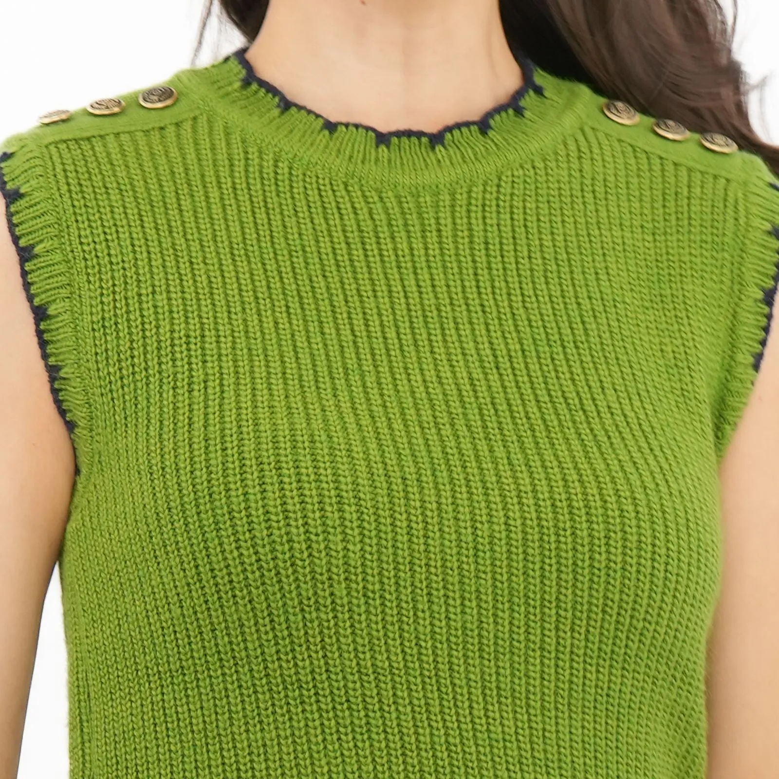 M&S Scalloped Crew Neck Button Detail Vest Tank Top
