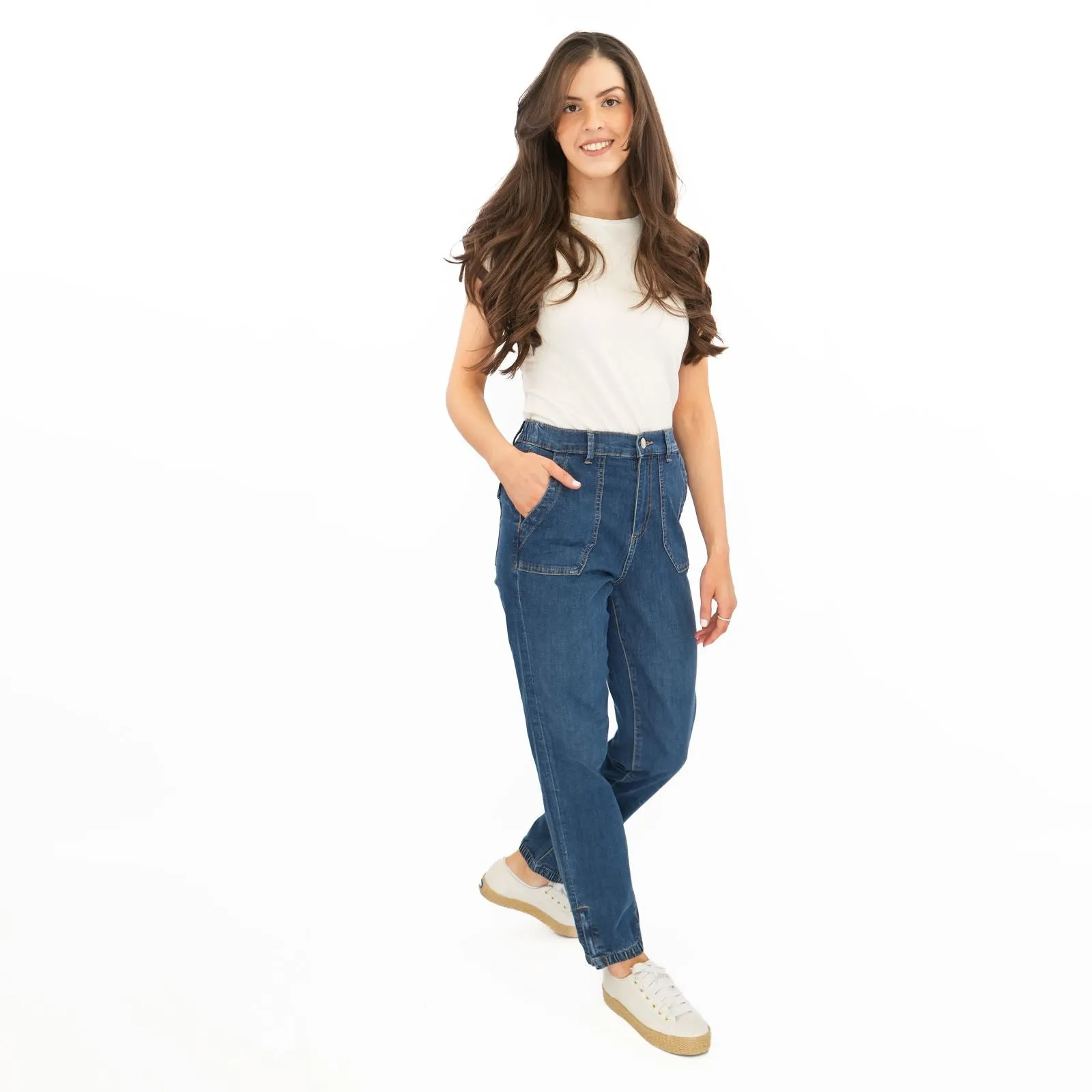 M&S Slim Leg Ankle Grazer Stretch Elasticated Cuff Dark Blue Jeans