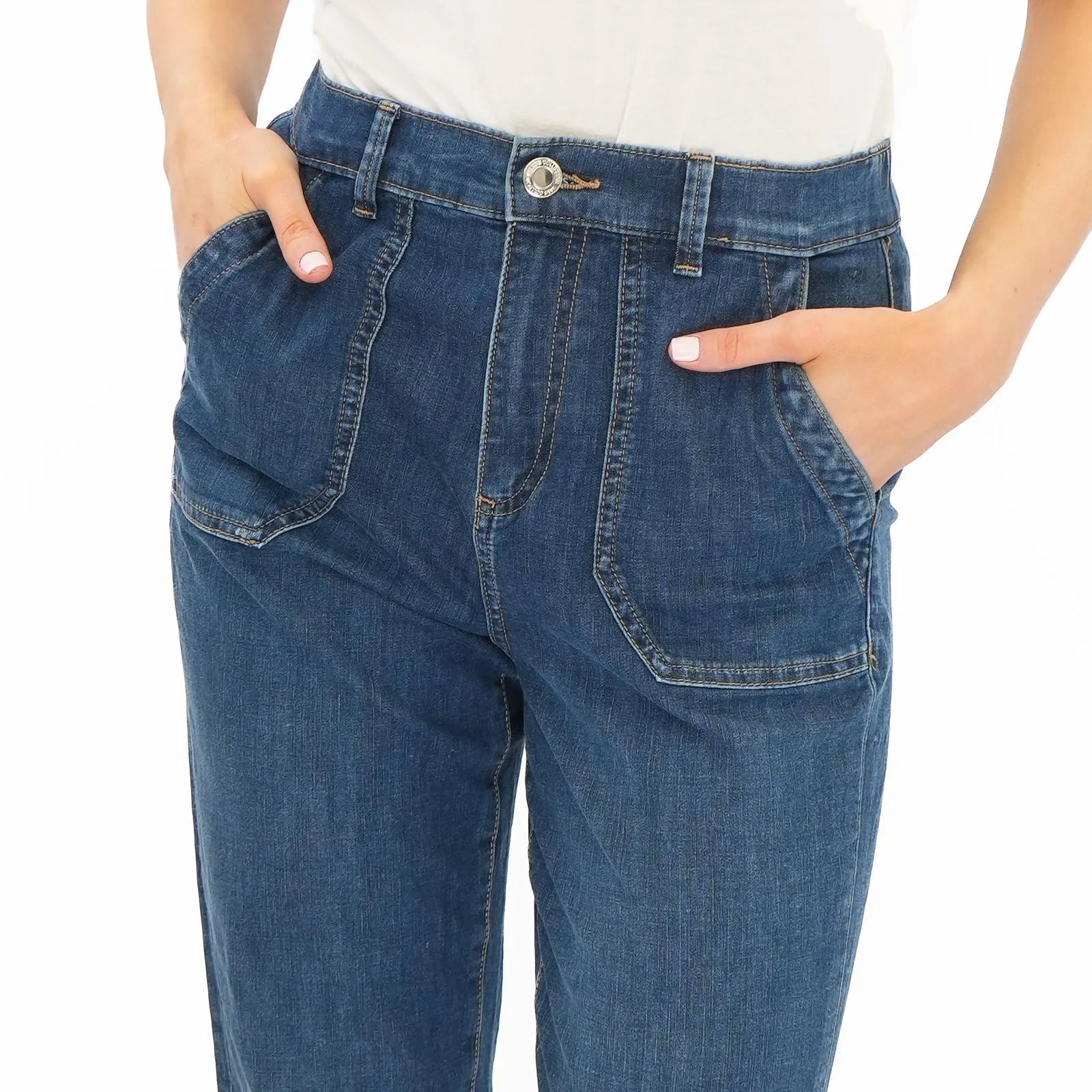 M&S Slim Leg Ankle Grazer Stretch Elasticated Cuff Dark Blue Jeans