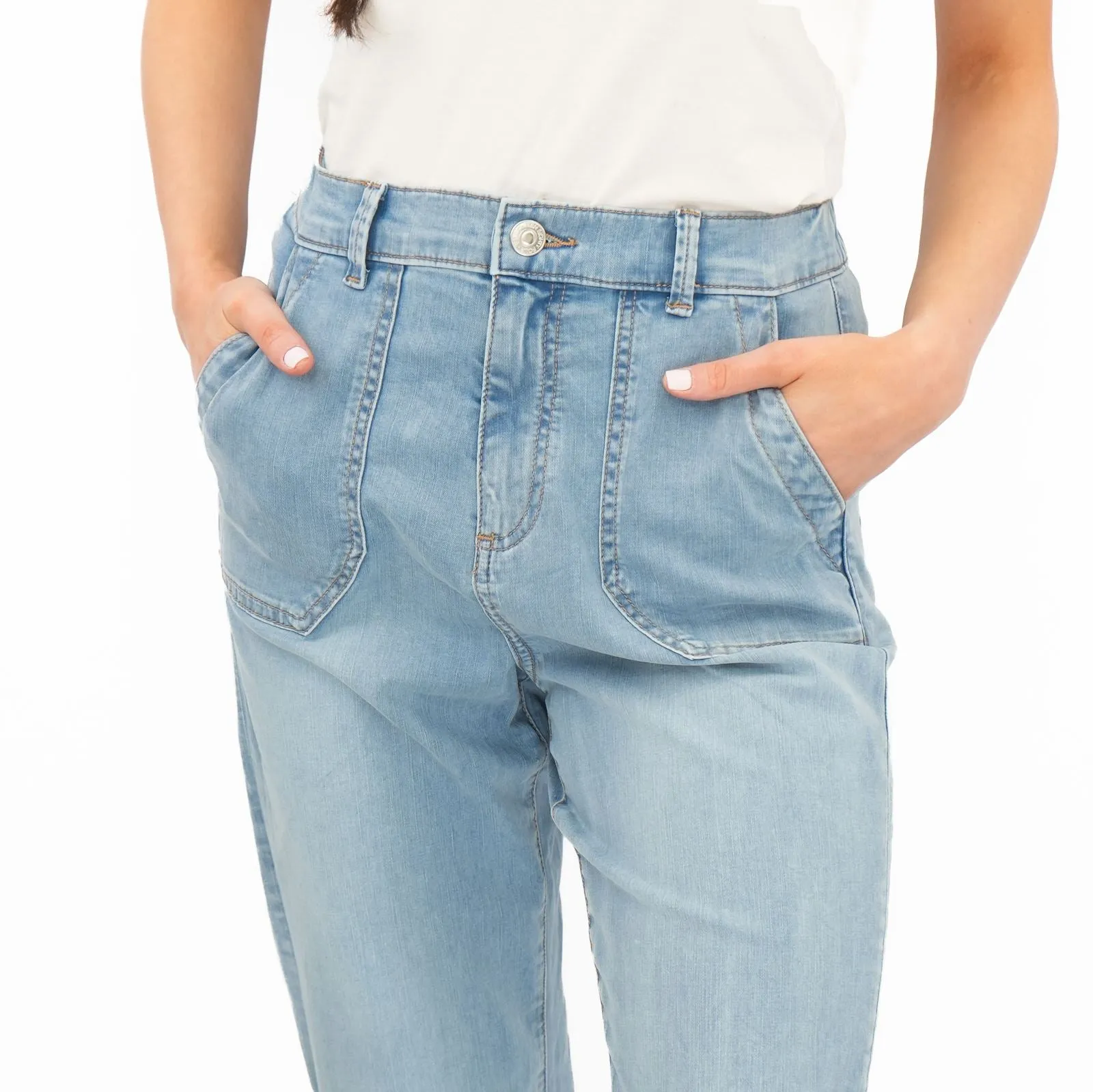 M&S Slim Leg Ankle Grazer Stretch Elasticated Cuff Light Blue Jeans