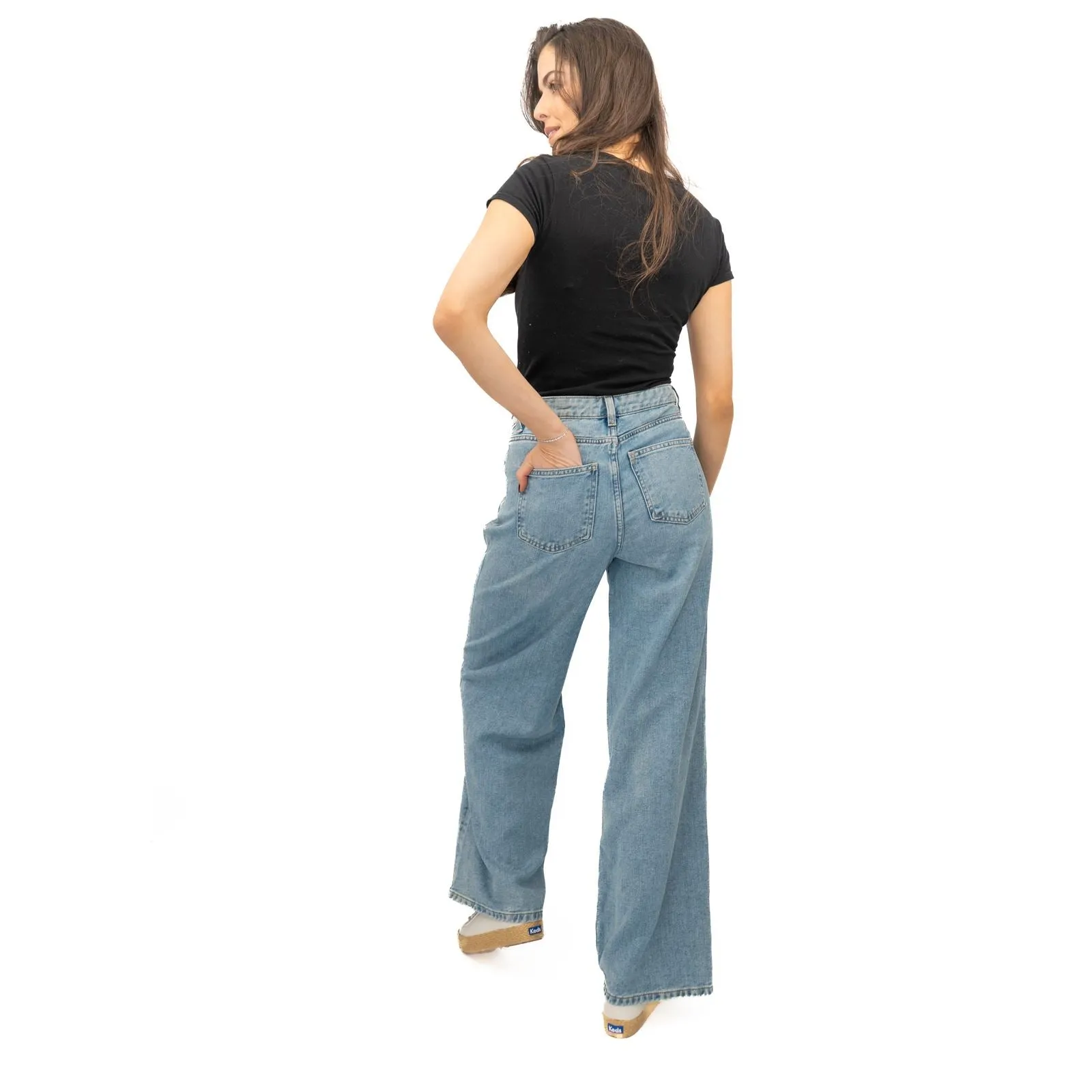 M&S Slouchy Wide Leg Jeans Light Blue Denim