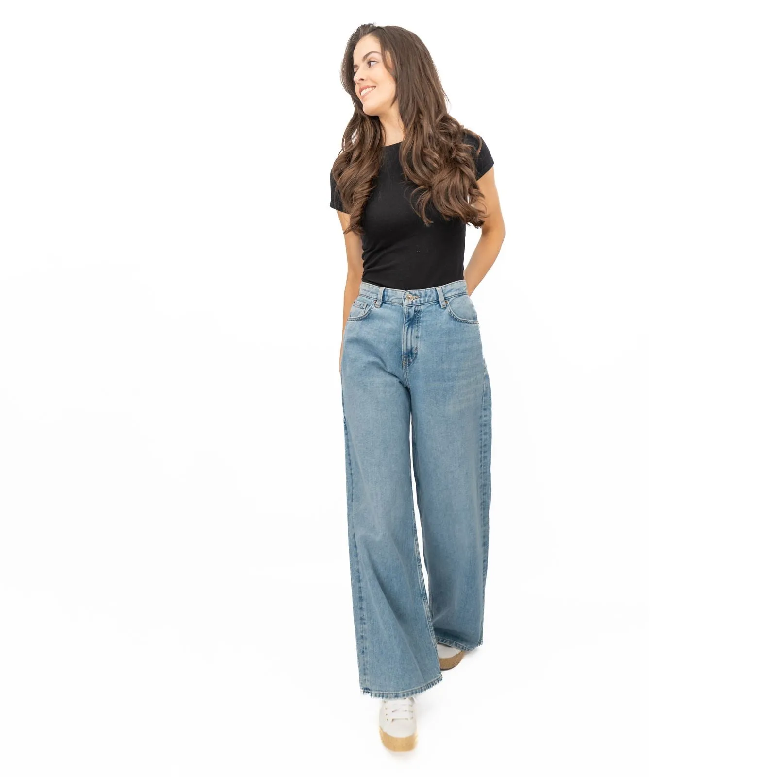 M&S Slouchy Wide Leg Jeans Light Blue Denim