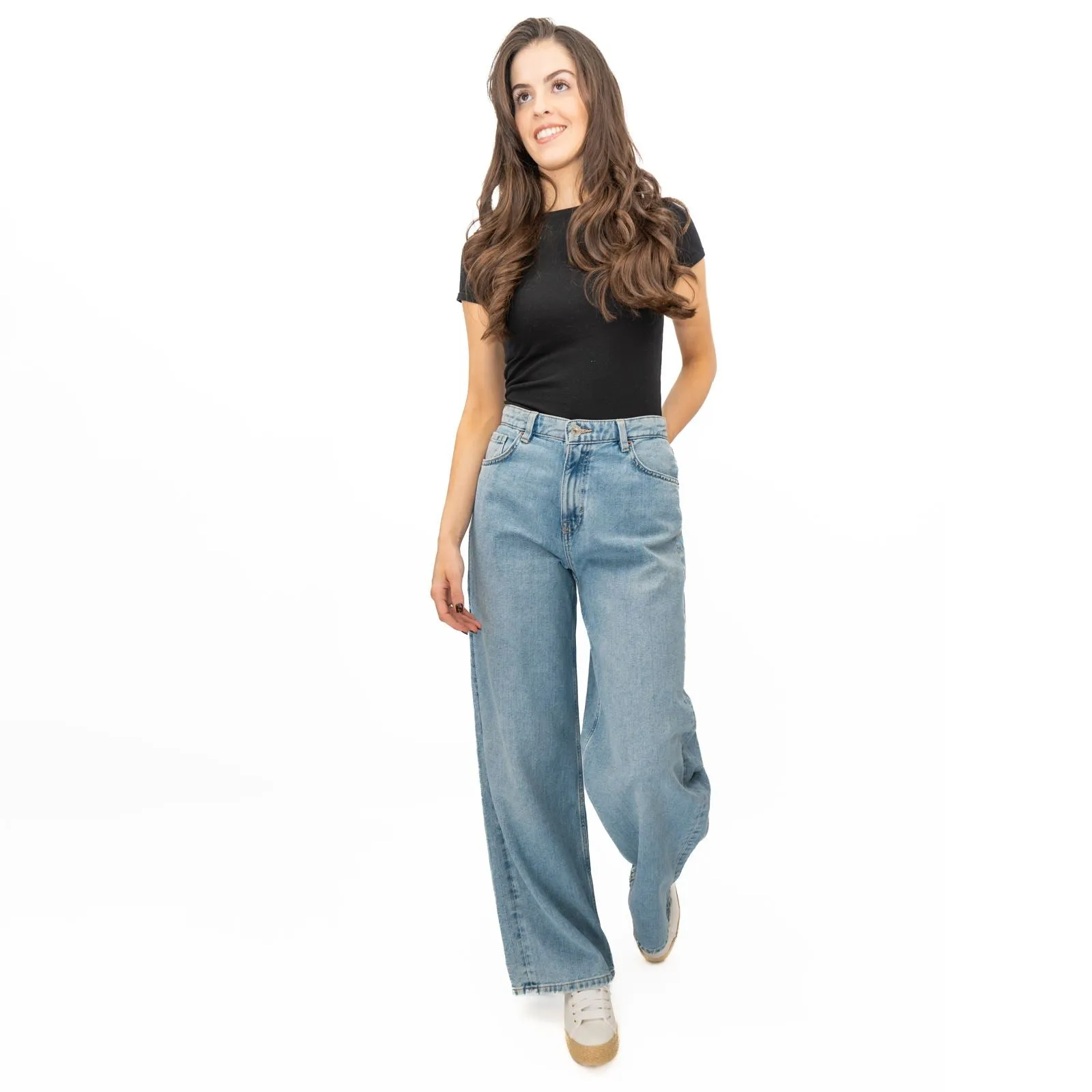 M&S Slouchy Wide Leg Jeans Light Blue Denim