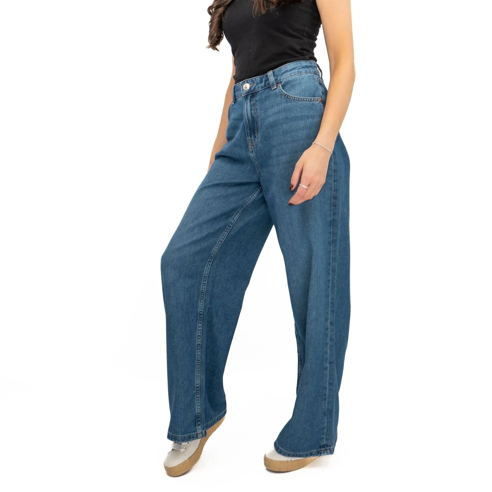 M&S Slouchy Wide Leg Jeans Medium Indigo Denim