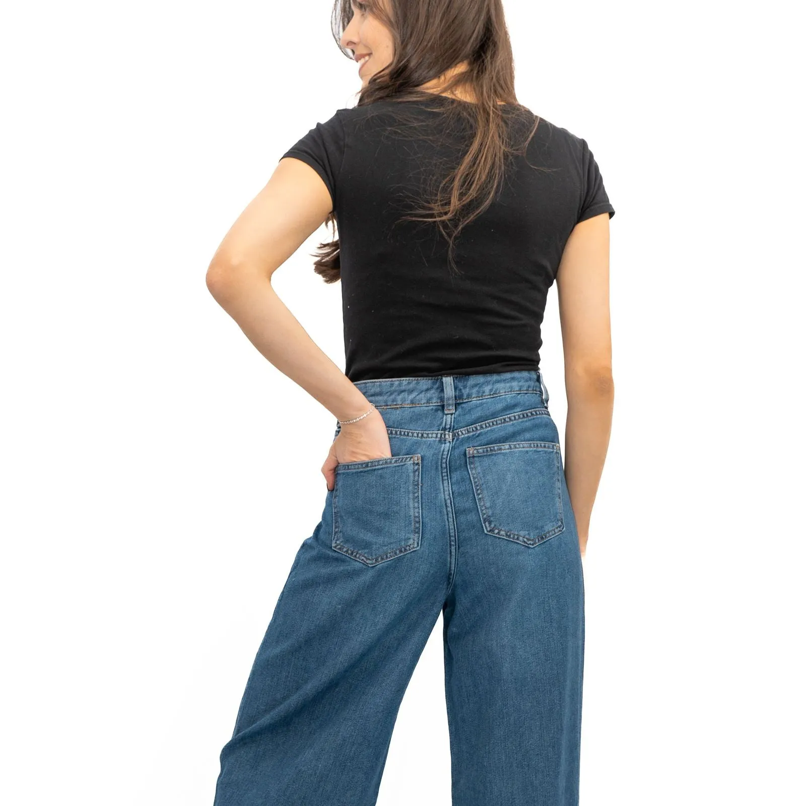 M&S Slouchy Wide Leg Jeans Medium Indigo Denim