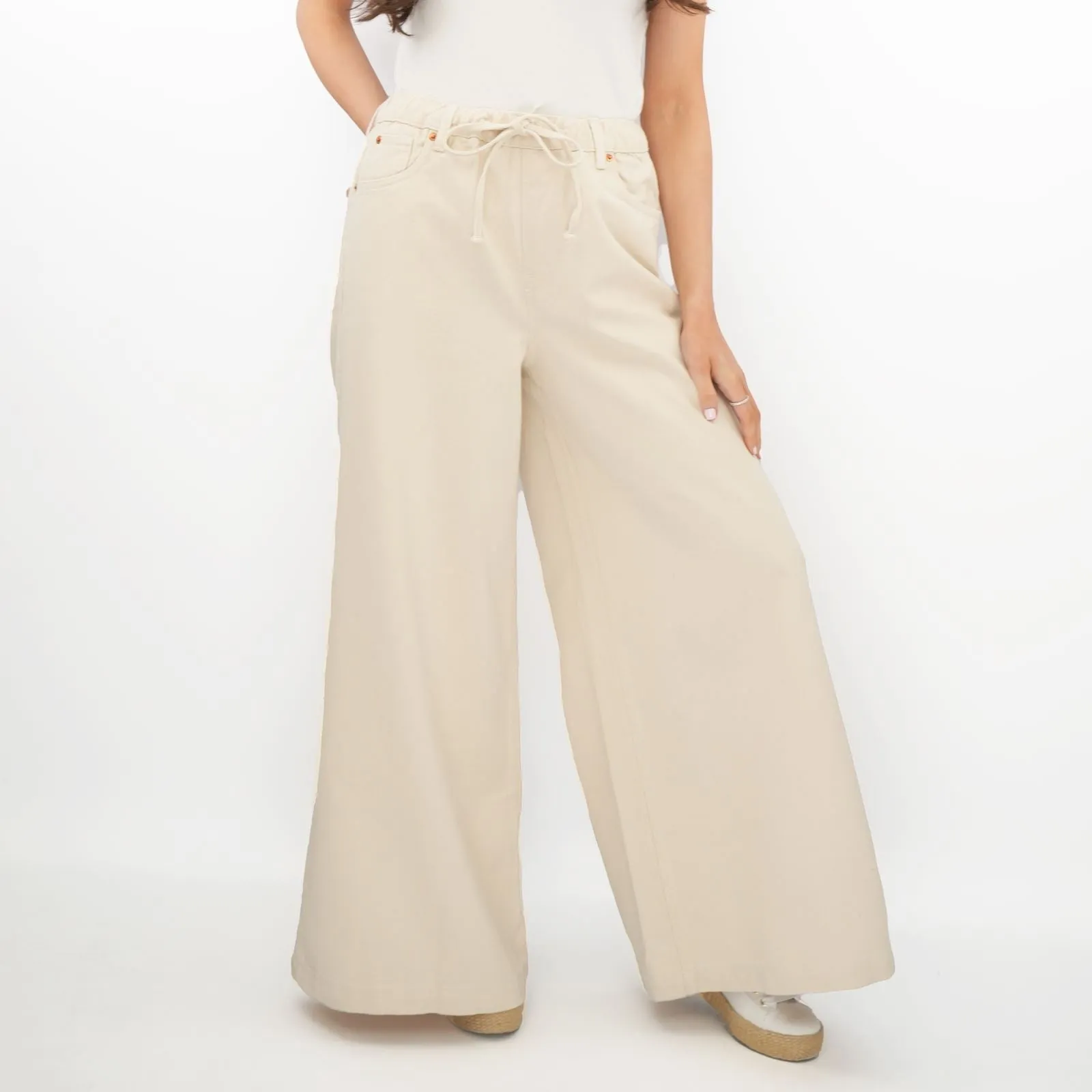 M&S Wide Leg Palazzo High Waist Jeans Ecru