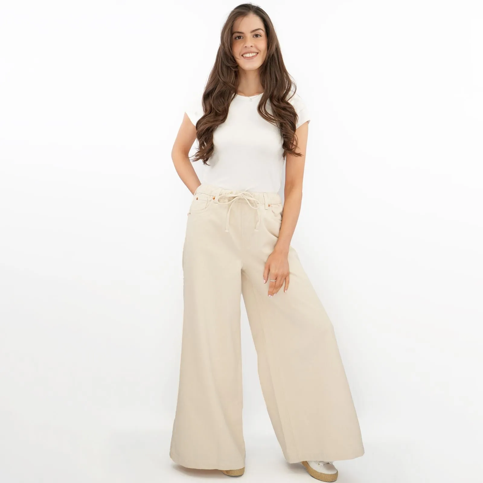 M&S Wide Leg Palazzo High Waist Jeans Ecru