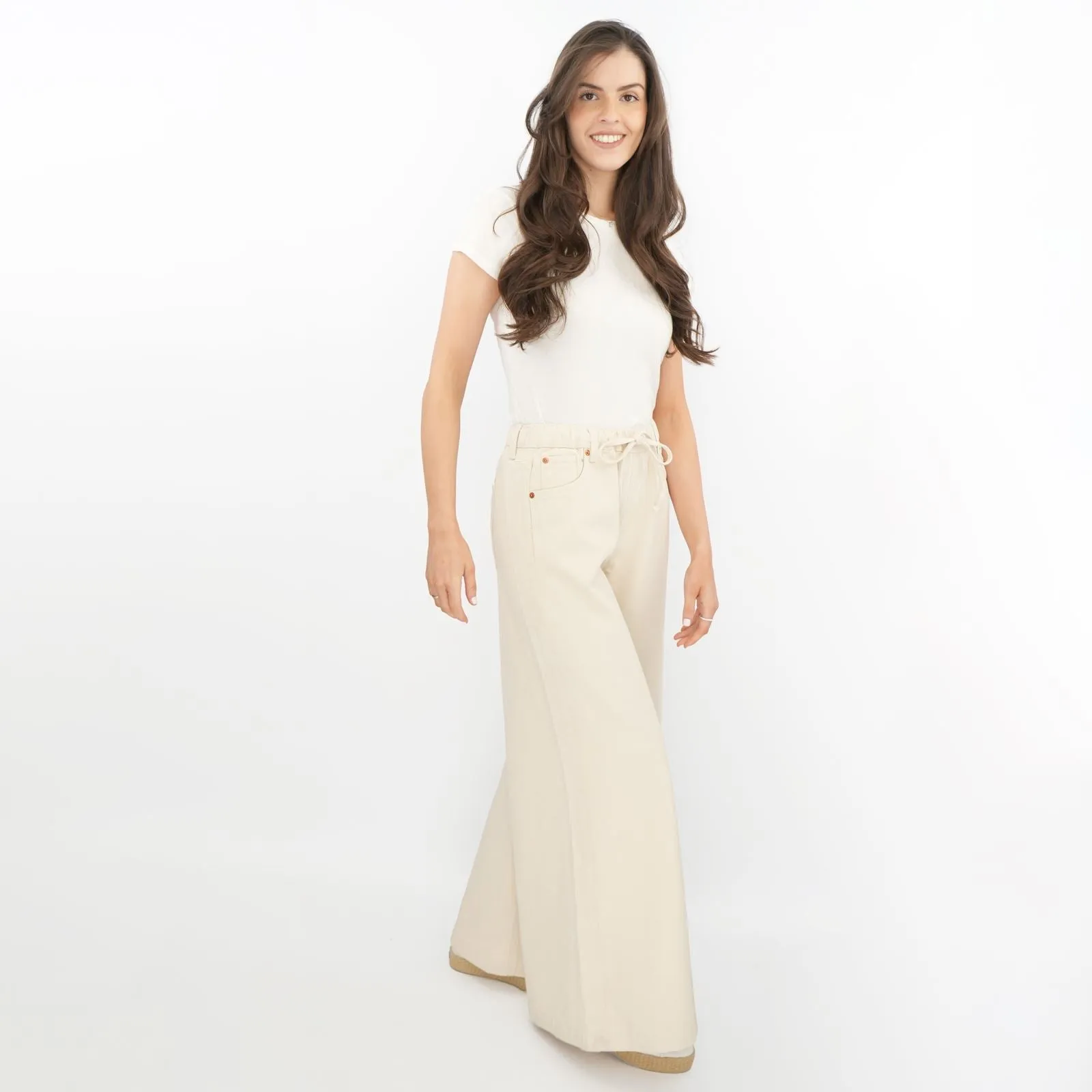 M&S Wide Leg Palazzo High Waist Jeans Ecru