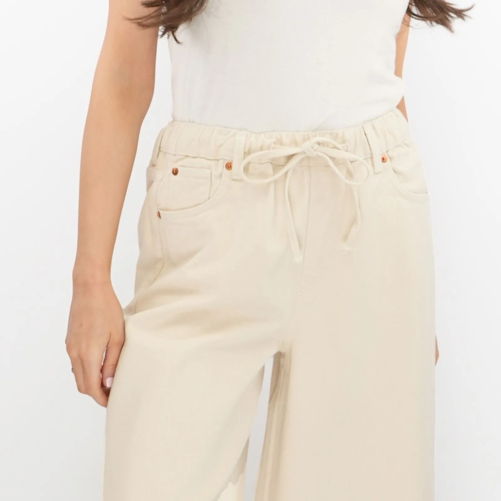 M&S Wide Leg Palazzo High Waist Jeans Ecru