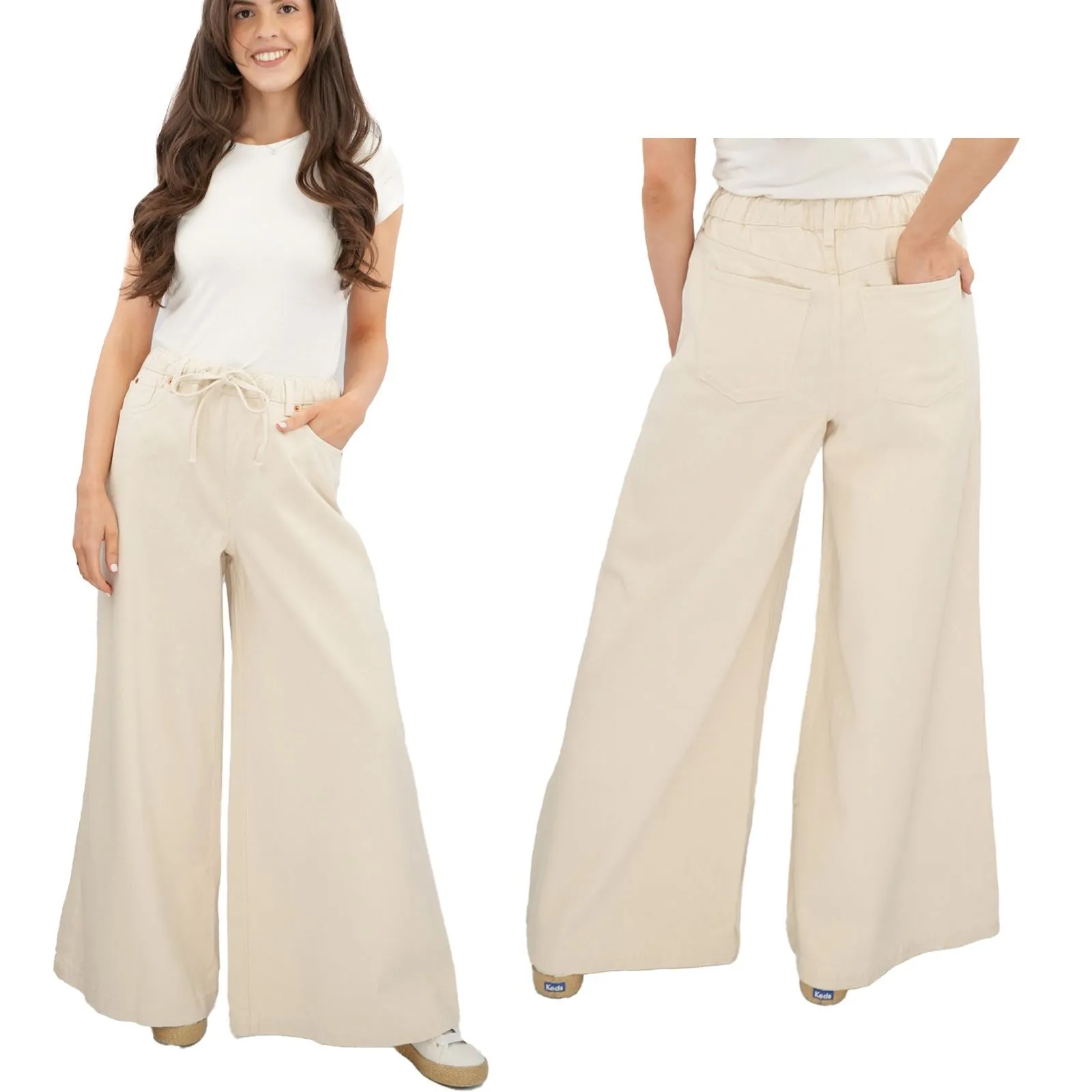 M&S Wide Leg Palazzo High Waist Jeans Ecru