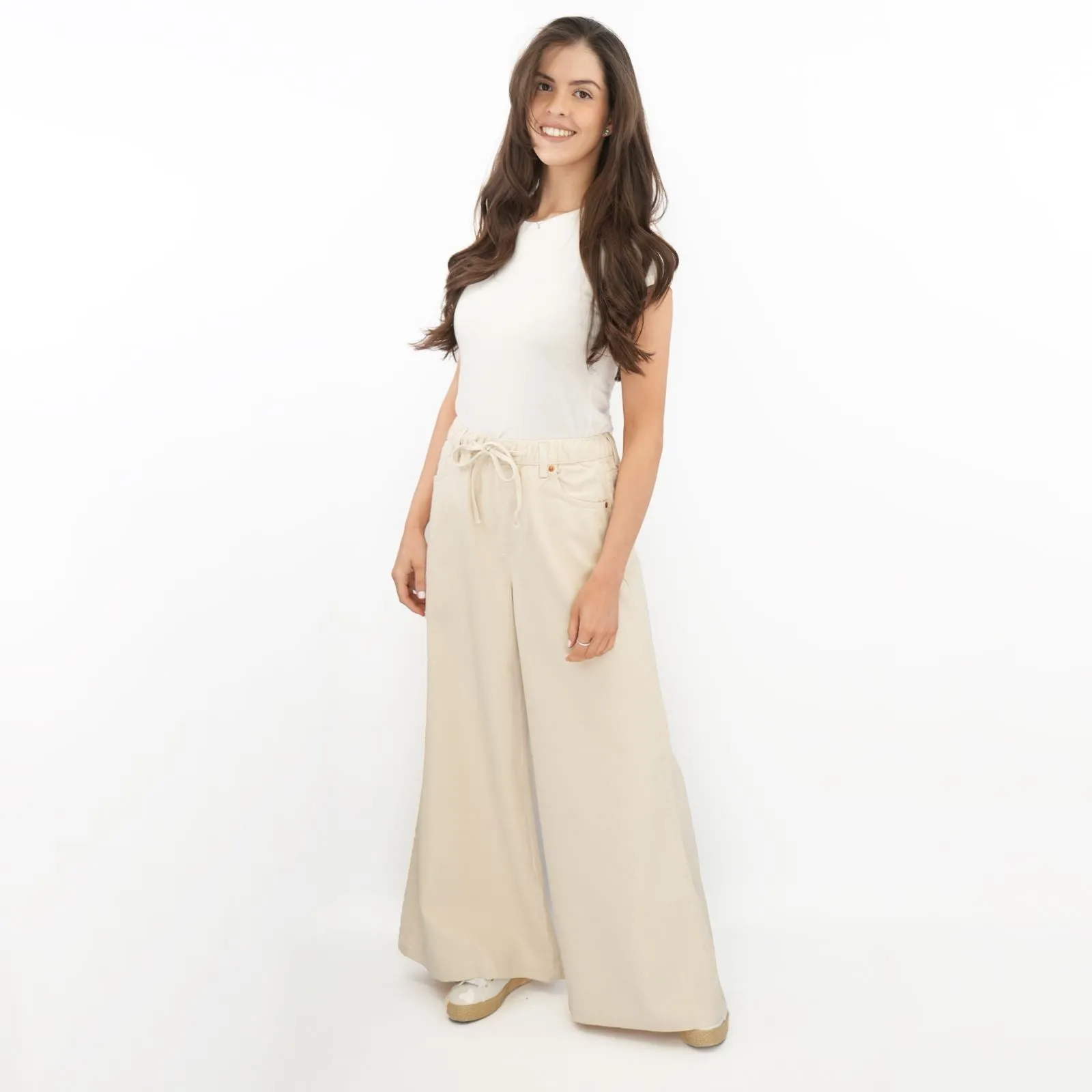 M&S Wide Leg Palazzo High Waist Jeans Ecru