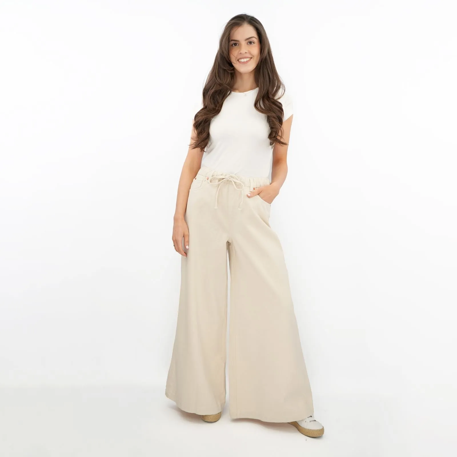 M&S Wide Leg Palazzo High Waist Jeans Ecru